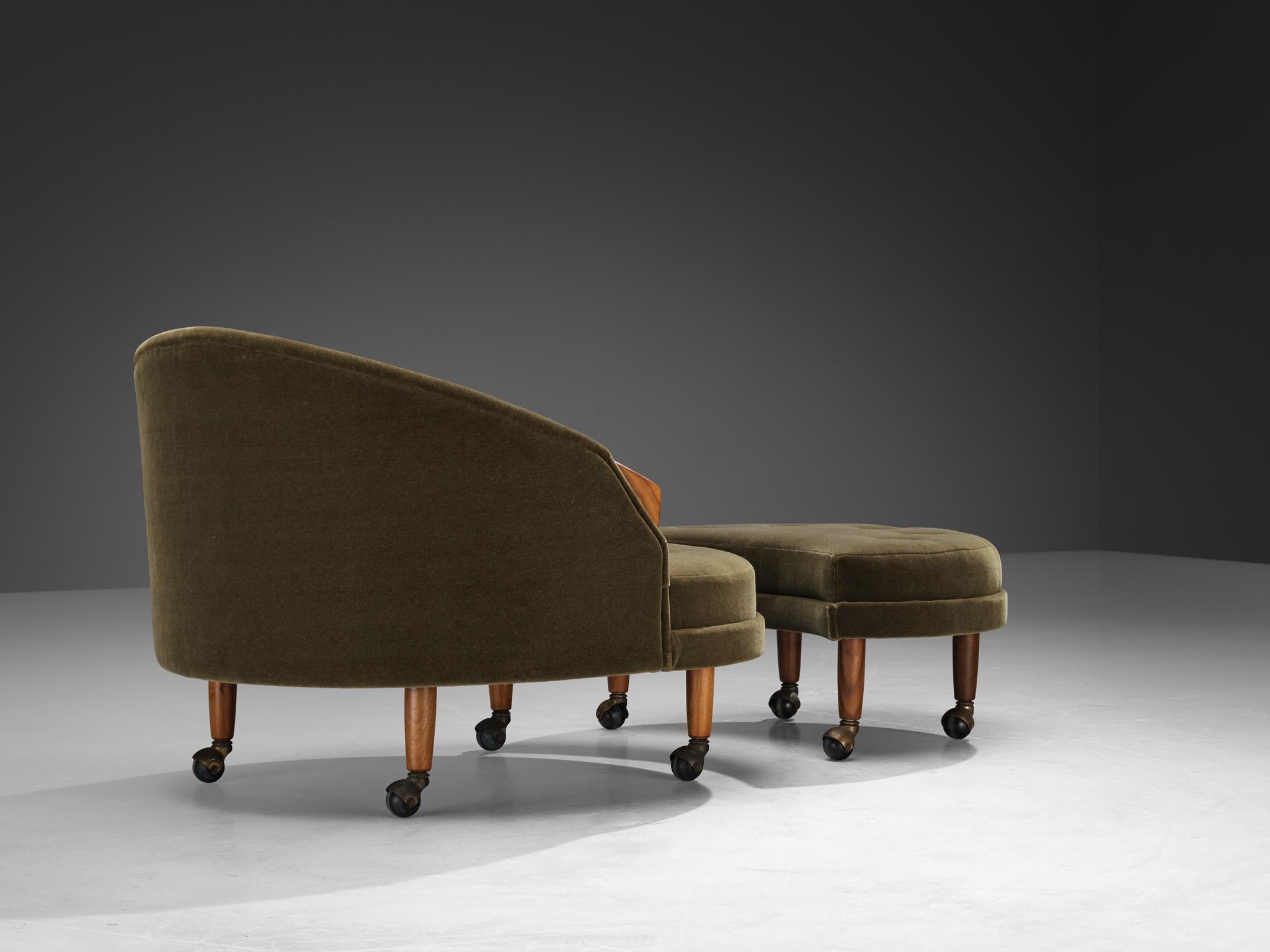 Mid-20th Century Adrian Pearsall 'Havana' Chair with Ottoman in Olive Green Pierre Frey For Sale
