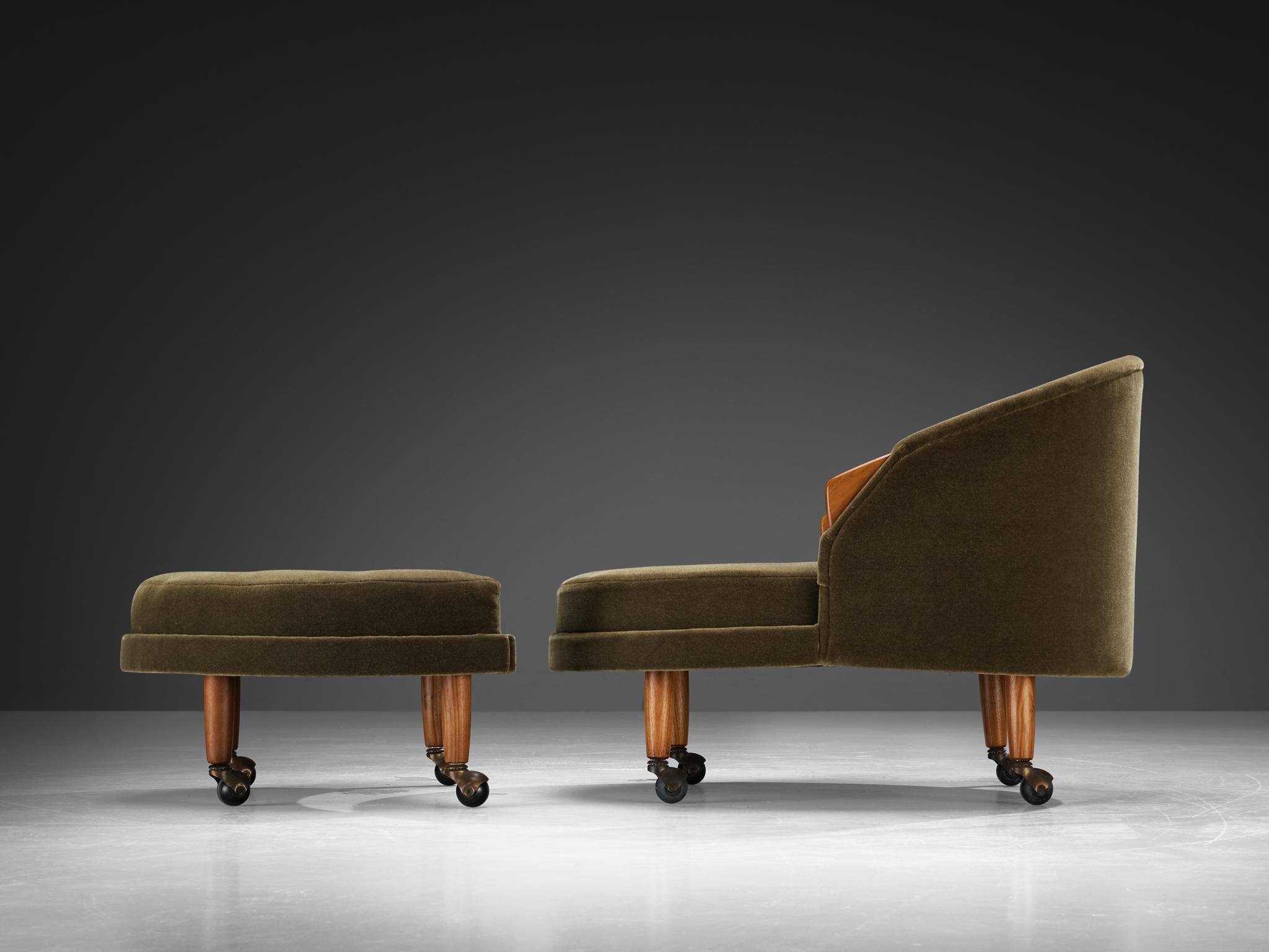 Brass Adrian Pearsall 'Havana' Chair with Ottoman in Olive Green Pierre Frey For Sale