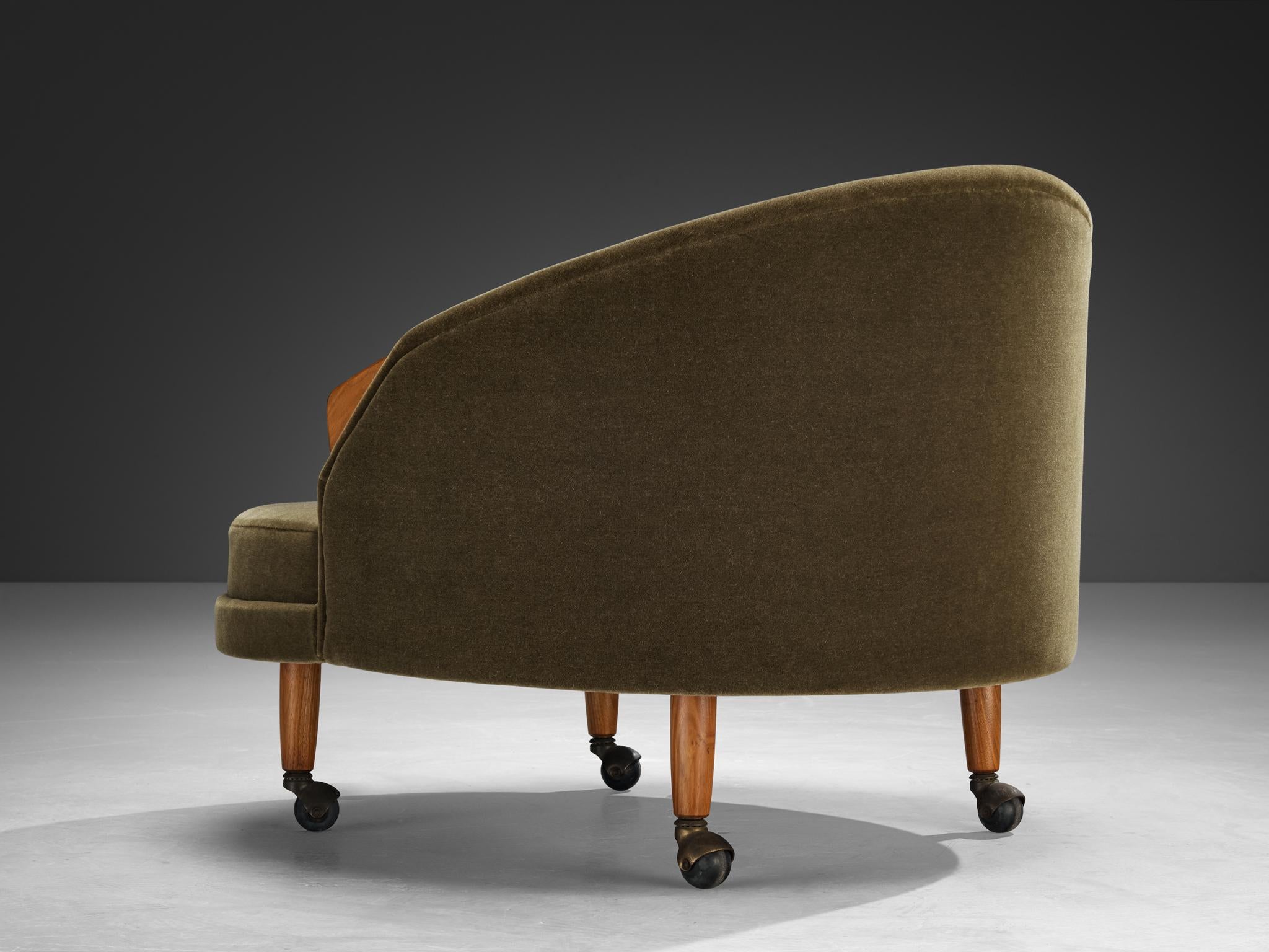 Adrian Pearsall 'Havana' Chair with Ottoman in Olive Green Pierre Frey For Sale 1