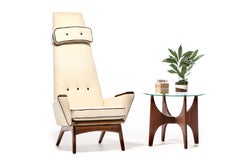 Adrian Pearsall Ivory White High Back Arm Chair with Black Piping Model 1865-C