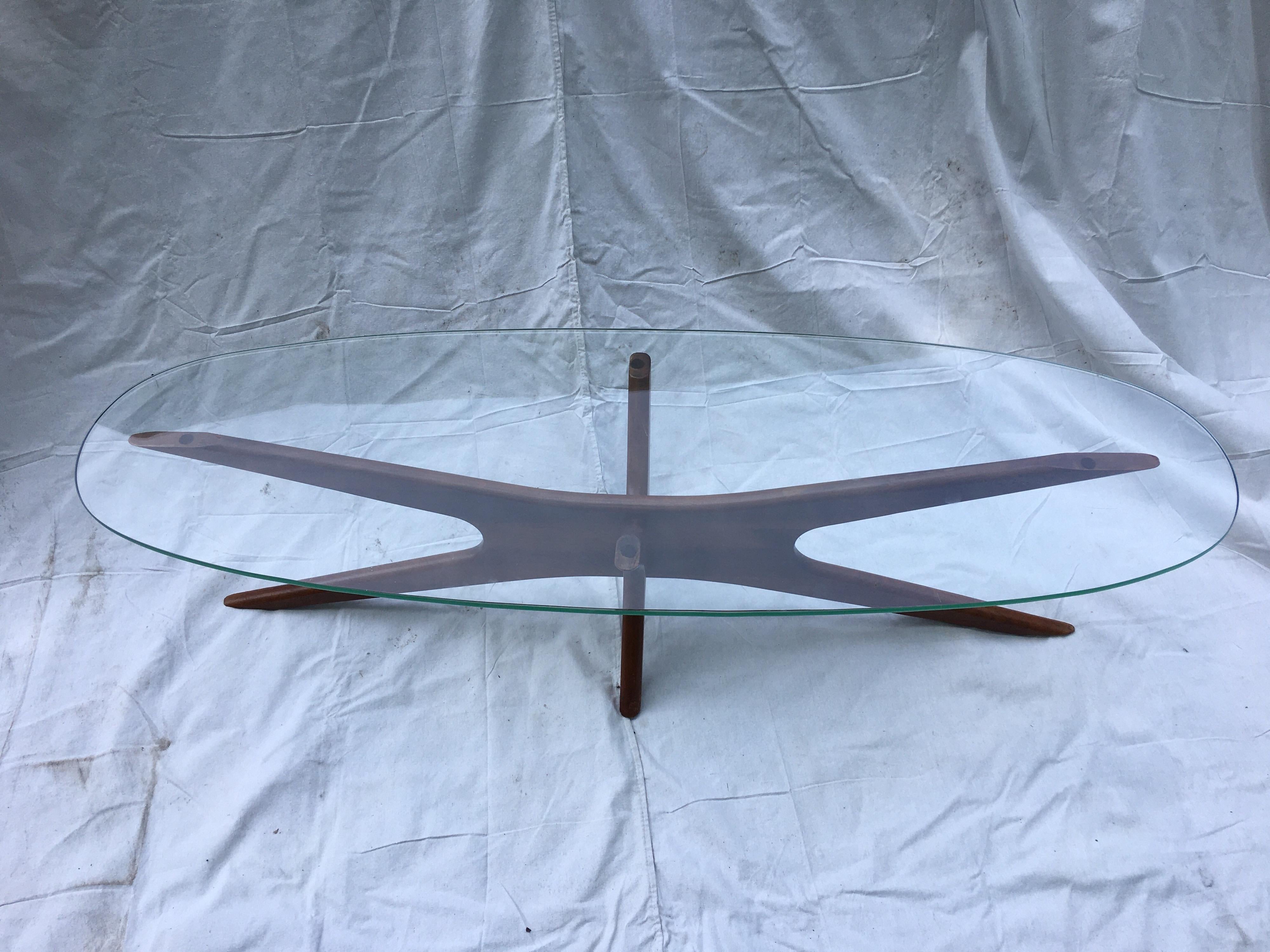 Adrian Pearsall Jack coffee table with an elongated oval glass top! All original and ready to go!
