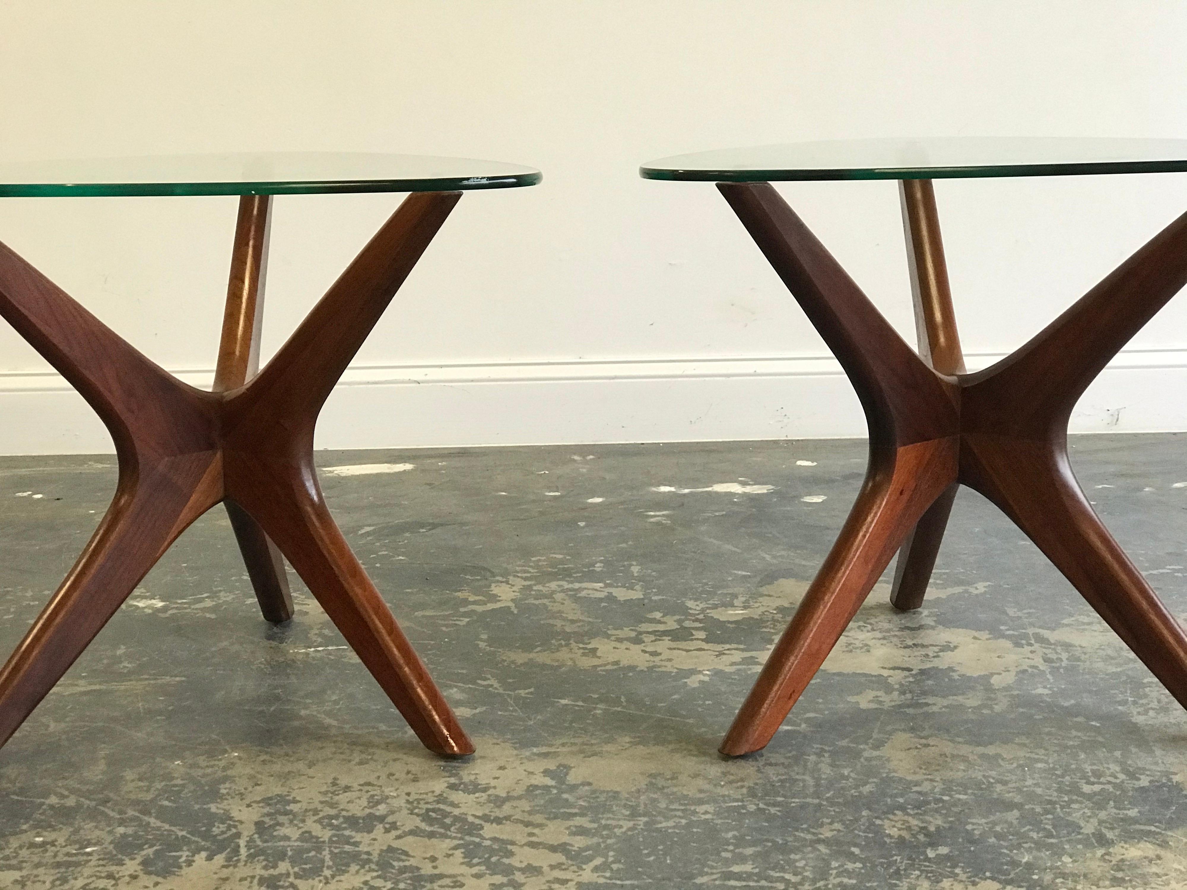 Mid-Century Modern Adrian Pearsall “Jacks” End Tables, Walnut and Glass