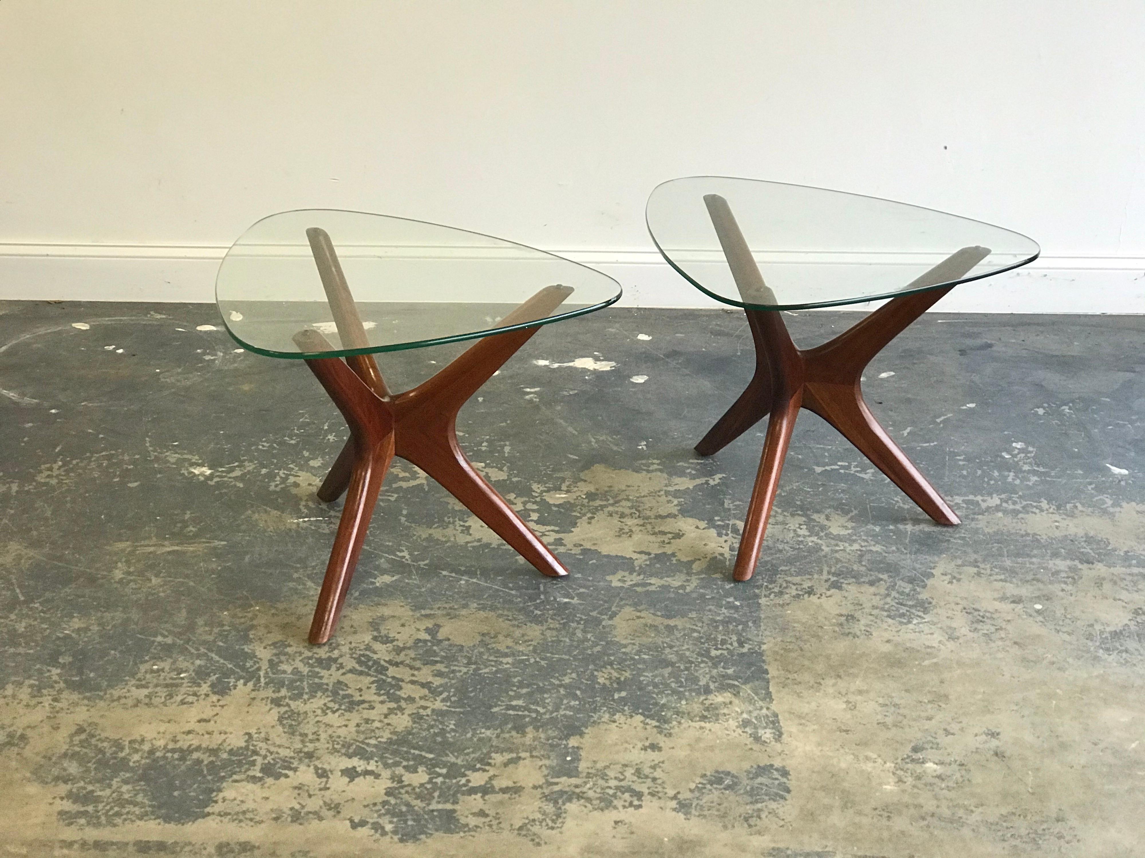 Adrian Pearsall “Jacks” End Tables, Walnut and Glass 1