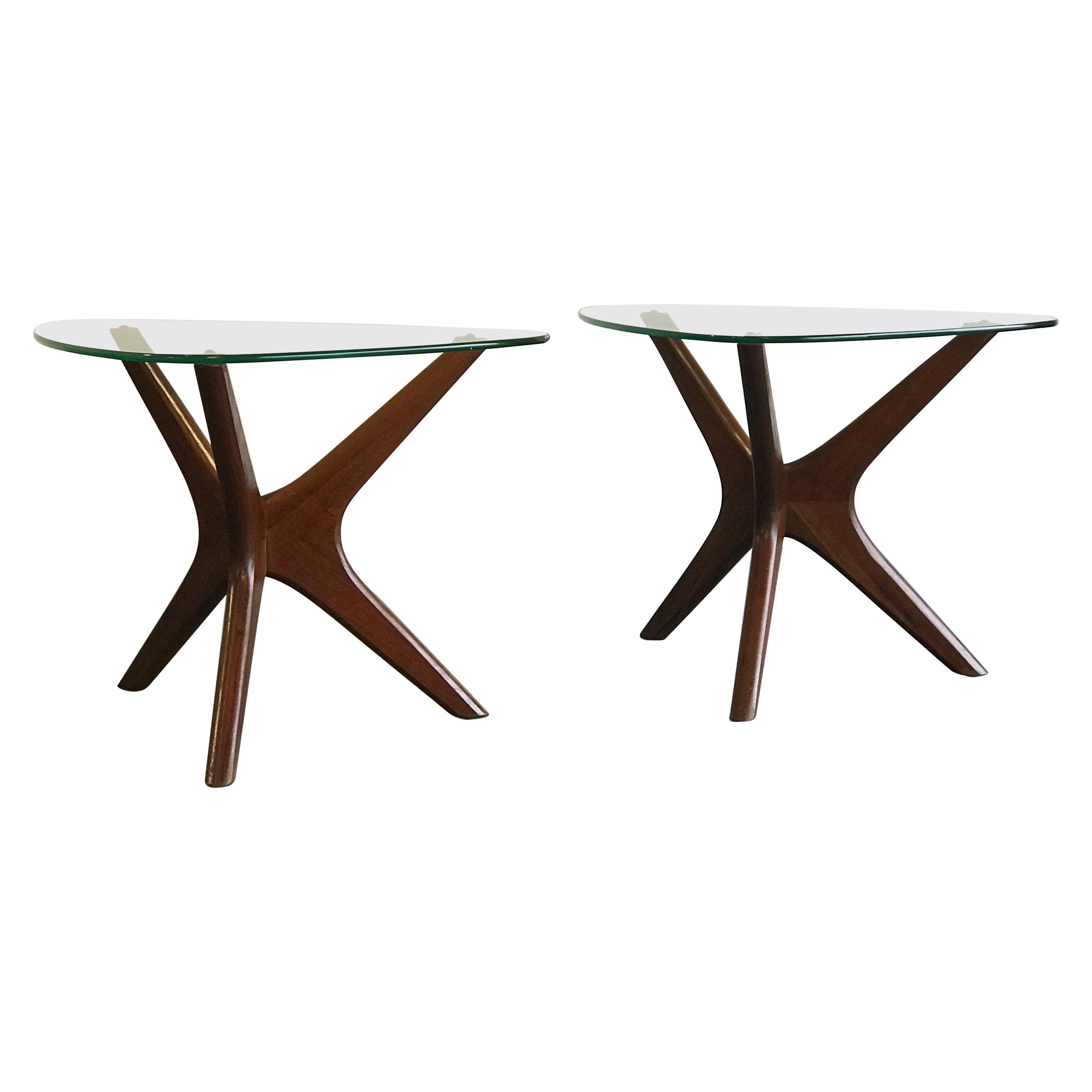 Adrian Pearsall “Jacks” End Tables, Walnut and Glass