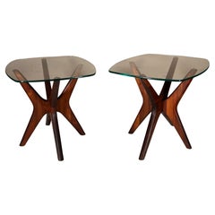 Adrian Pearsall “Jacks” End Tables, Walnut and Glass