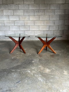 Used Adrian Pearsall “Jacks” End Tables, Walnut and Glass