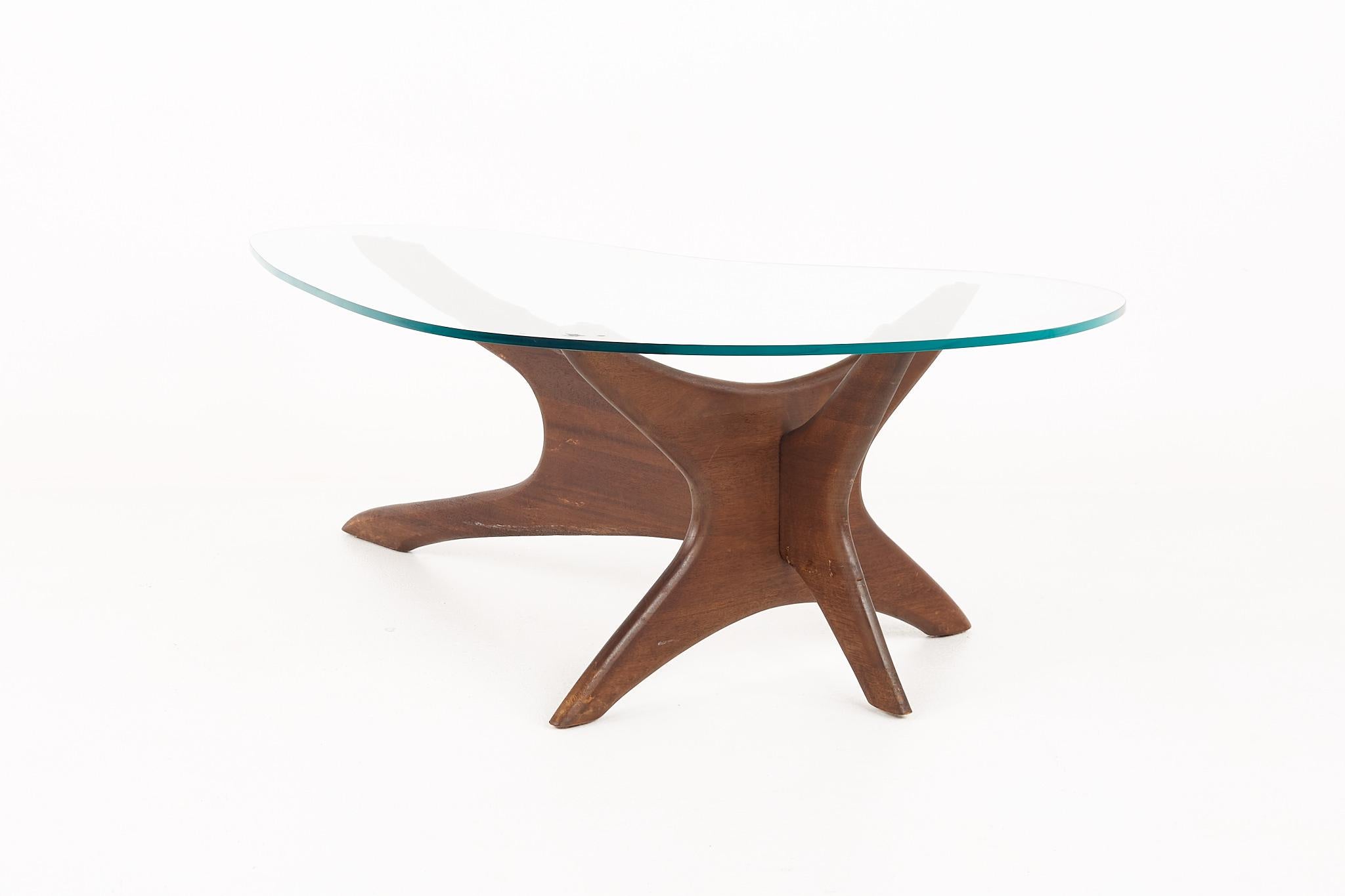 Adrian Pearsall Jacks Mid Century Walnut and Glass Coffee Table In Good Condition In Franklin Park, IL