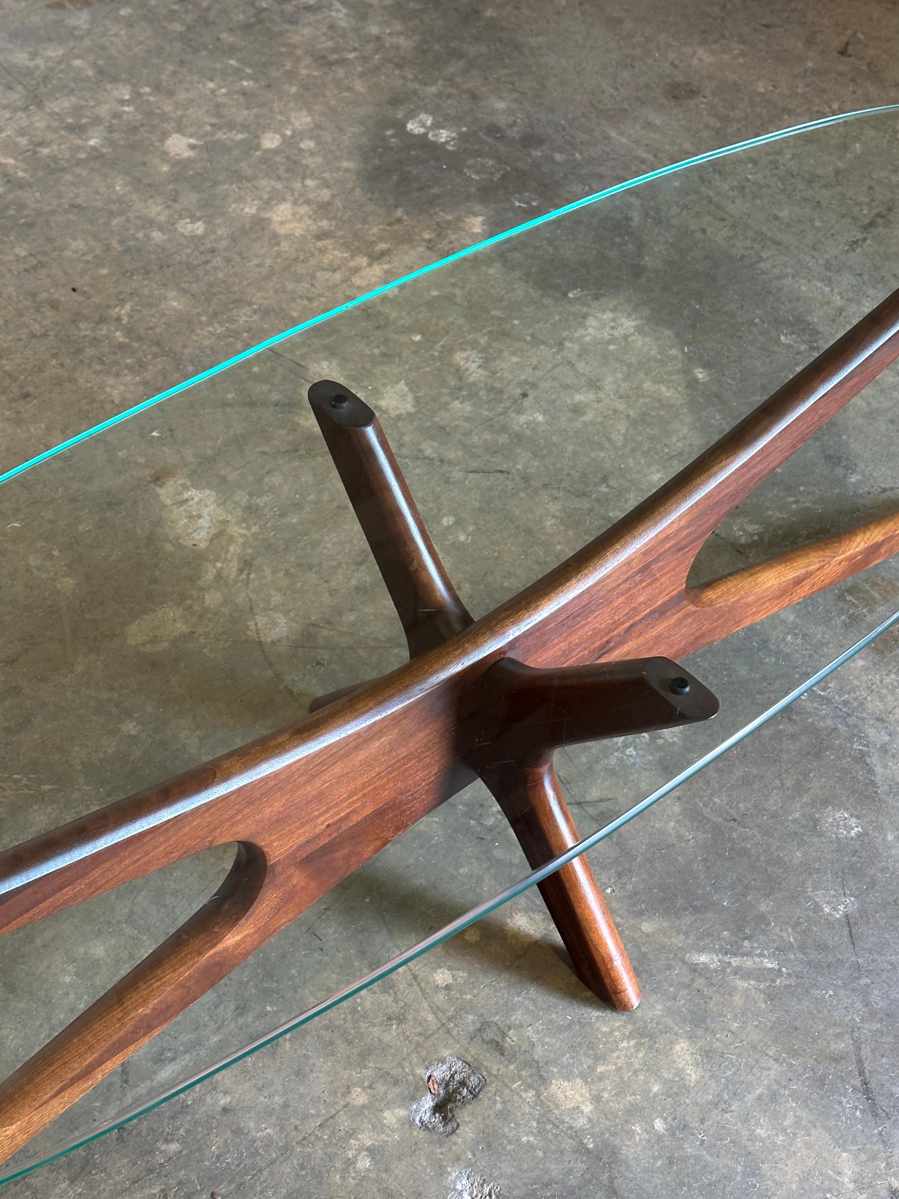 Mid-Century Modern Adrian Pearsall “Jacks” Sculptural Coffee Table, Model 893-Tgo, Walnut and Glass