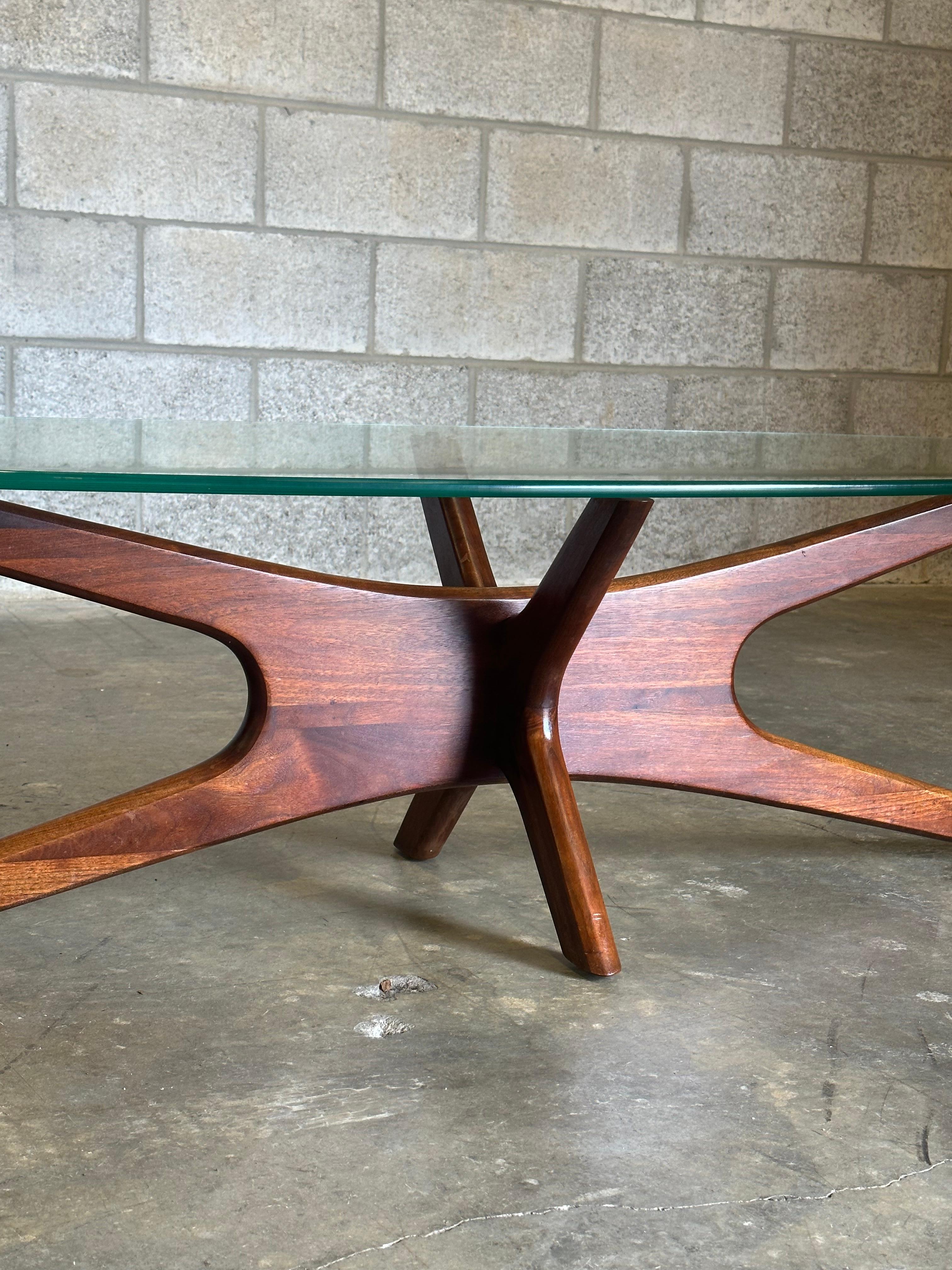 American Adrian Pearsall “Jacks” Sculptural Coffee Table, Model 893-Tgo, Walnut and Glass