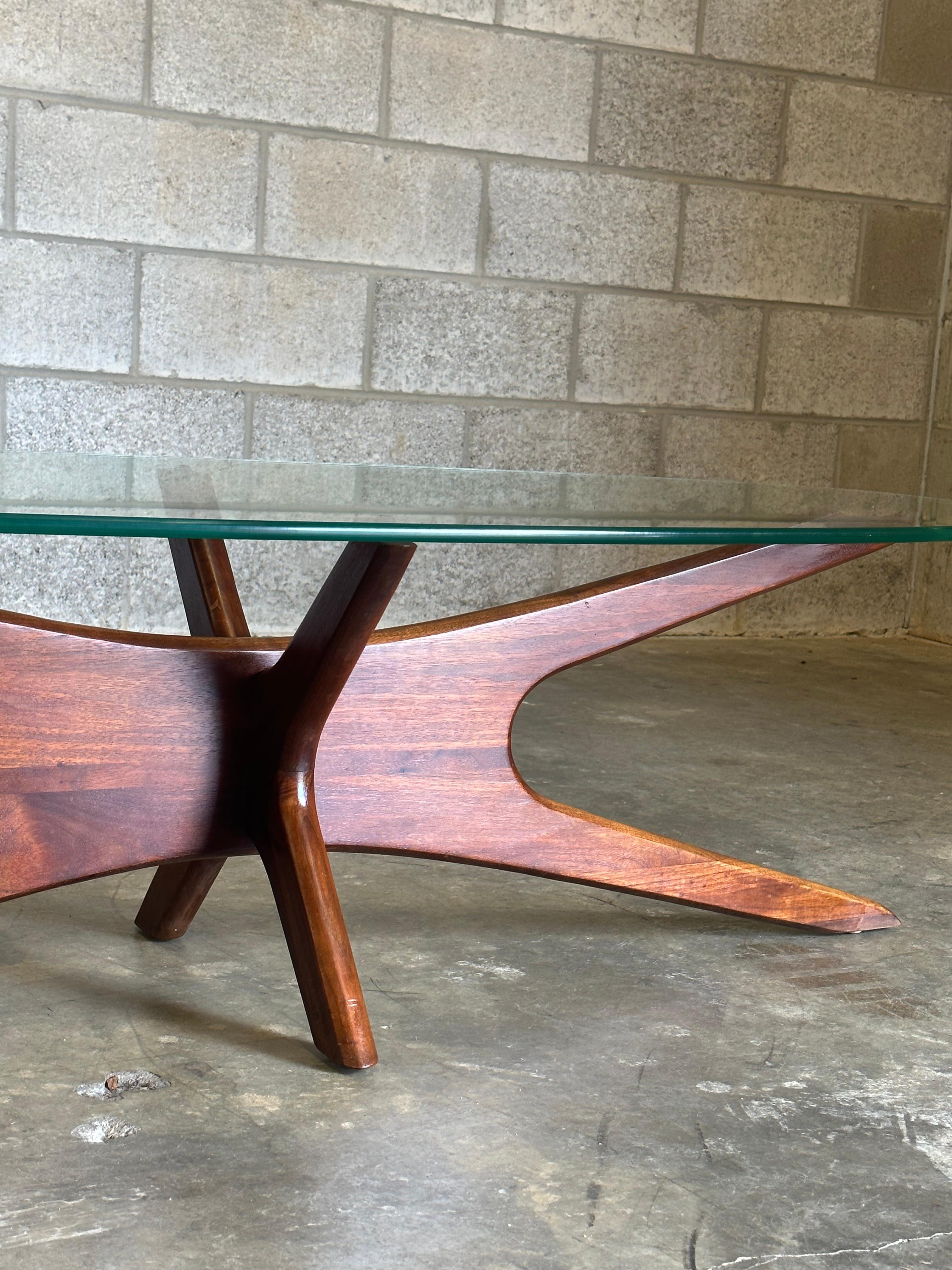 Adrian Pearsall “Jacks” Sculptural Coffee Table, Model 893-Tgo, Walnut and Glass In Good Condition In St.Petersburg, FL