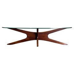 Vintage Adrian Pearsall “Jacks” Sculptural Coffee Table, Model 893-Tgo, Walnut and Glass
