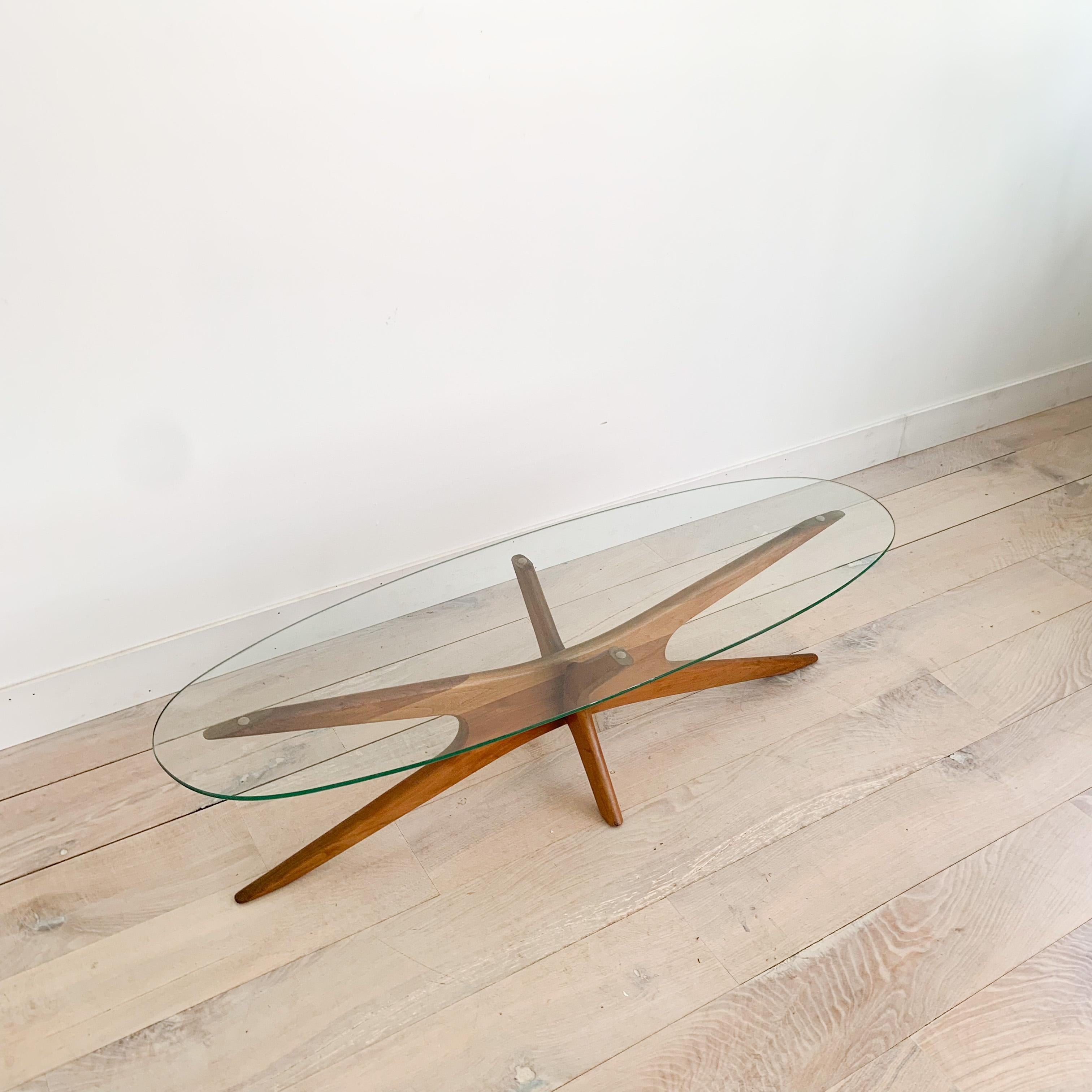 Adrian Pearsall Jacks Walnut and Glass Top Coffee Table In Fair Condition In Asheville, NC