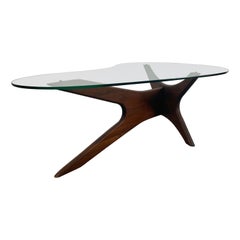 Adrian Pearsall Kidney Shape Glass/ Sculptural Walnut Coffee Table, Classic