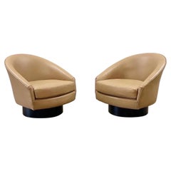 Adrian Pearsall Leather Swivel + Tilt Rocking Chairs, Craft Associates, a Pair
