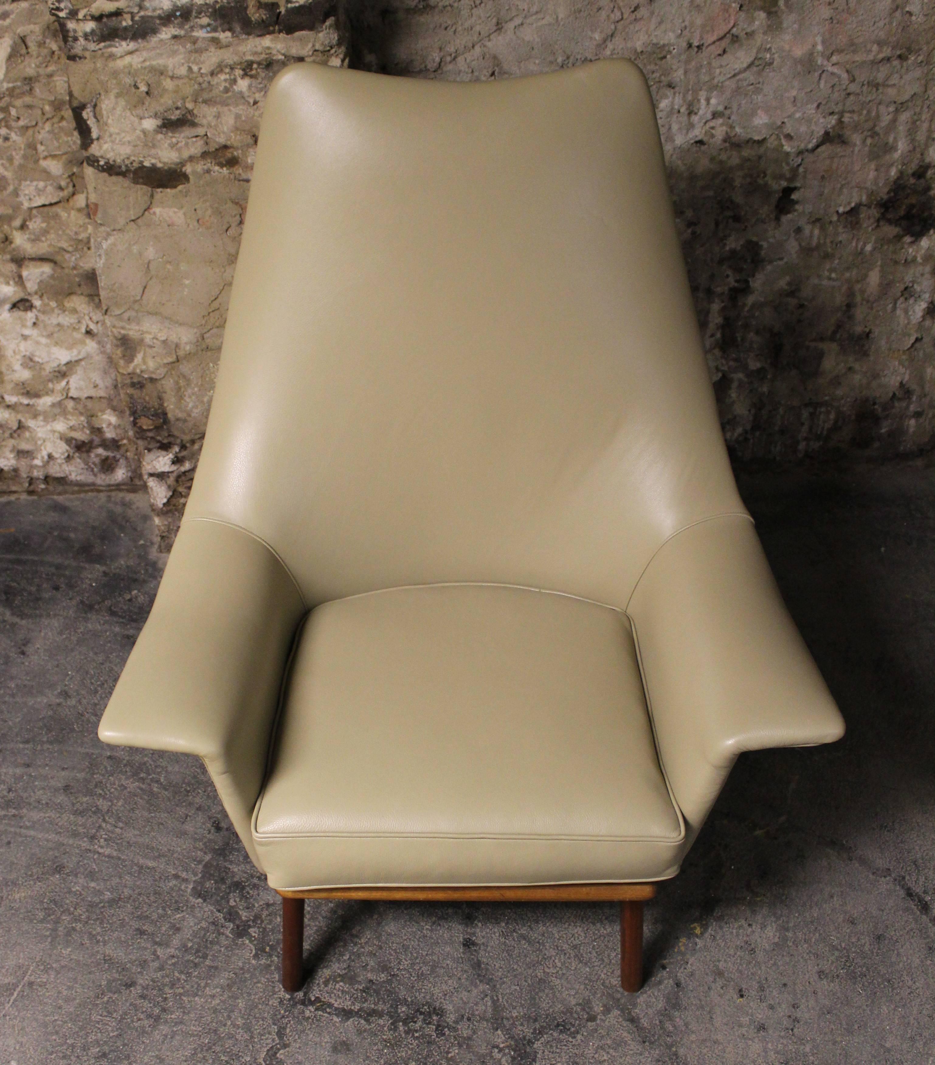 Mid-Century Modern Adrian Pearsall Leather Wingback Lounge Chair with Sculptural Walnut Base