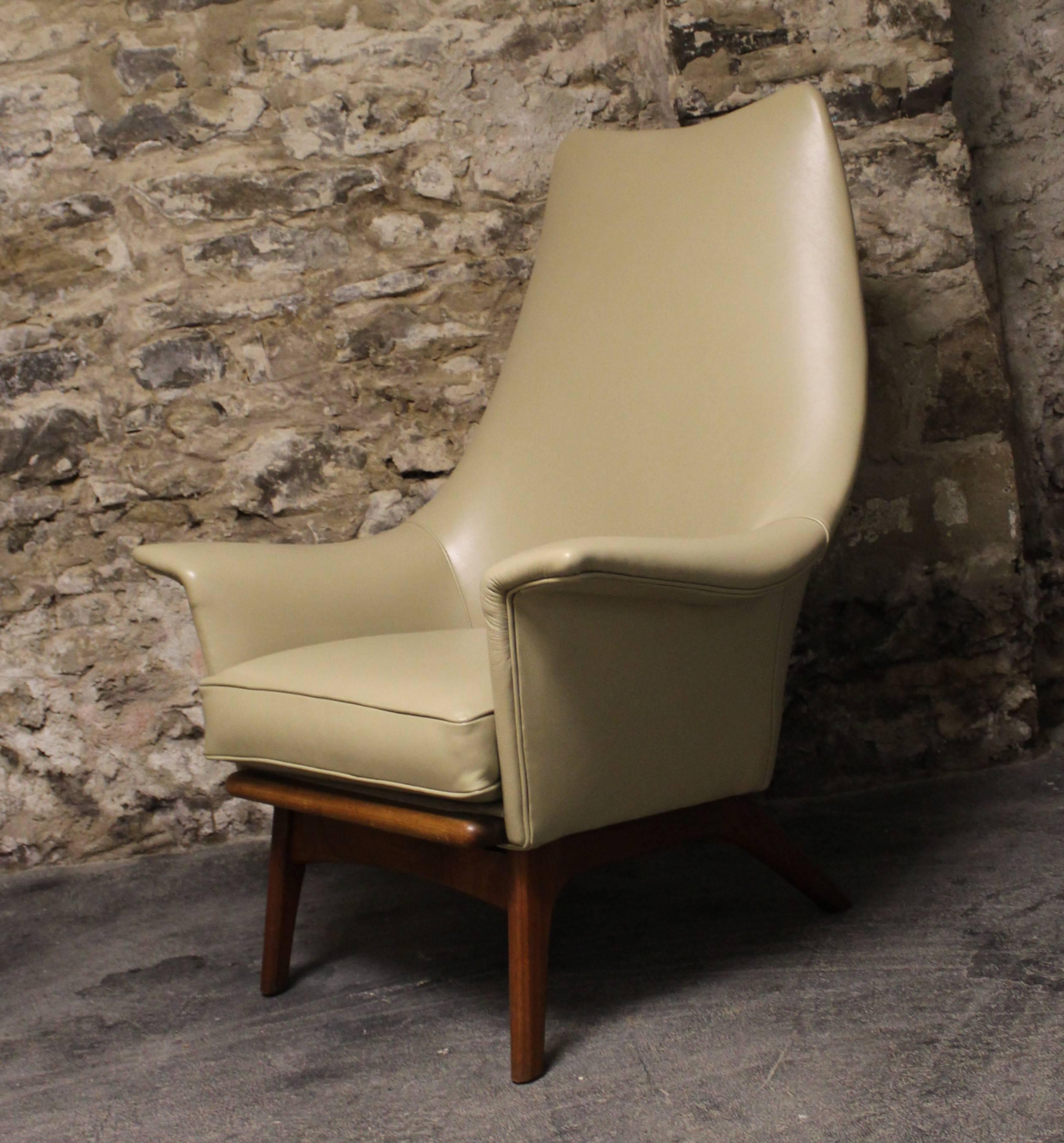 20th Century Adrian Pearsall Leather Wingback Lounge Chair with Sculptural Walnut Base