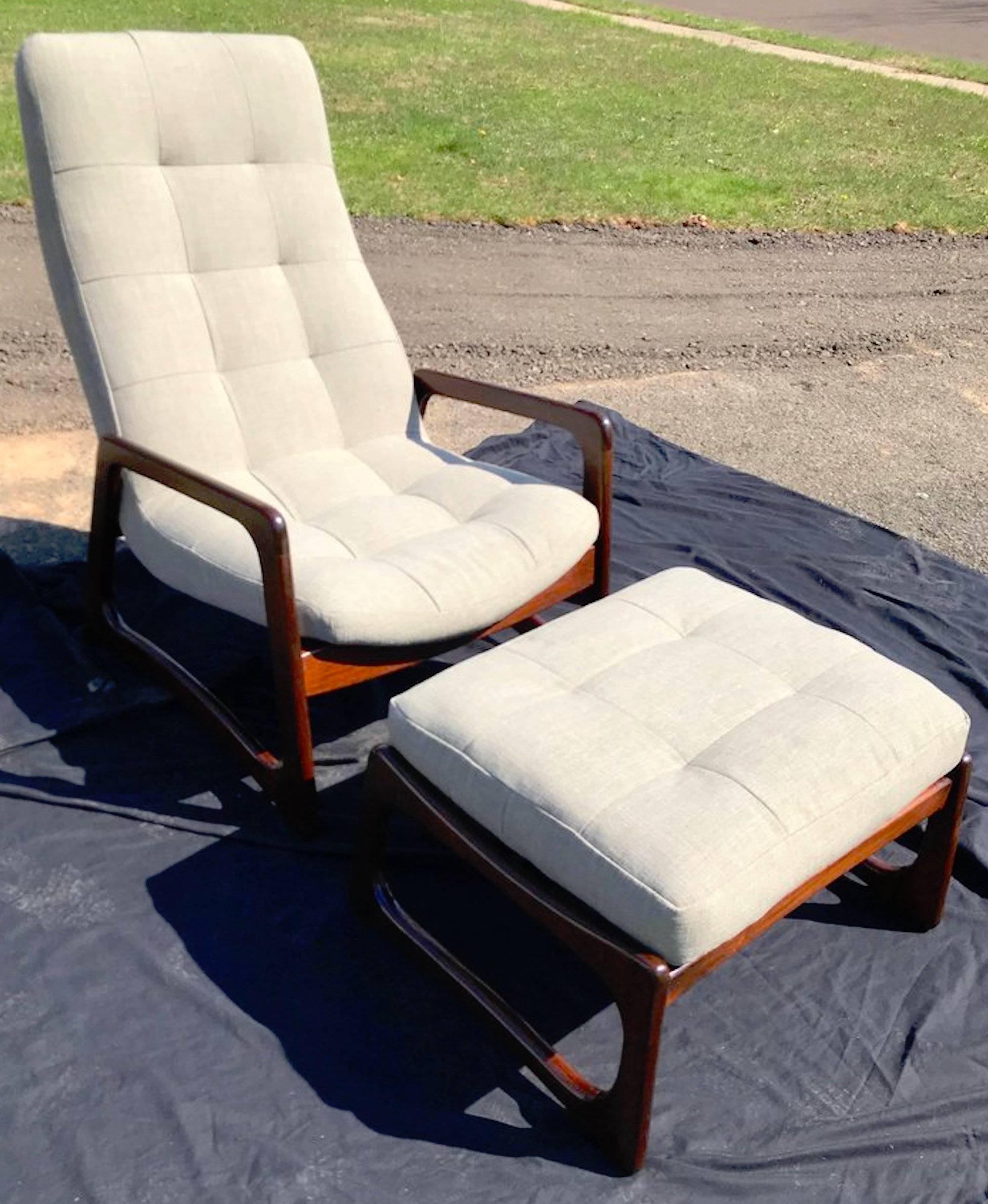 Carved Adrian Pearsall Lounge Chair and Ottoman for Craft Associates, Restored