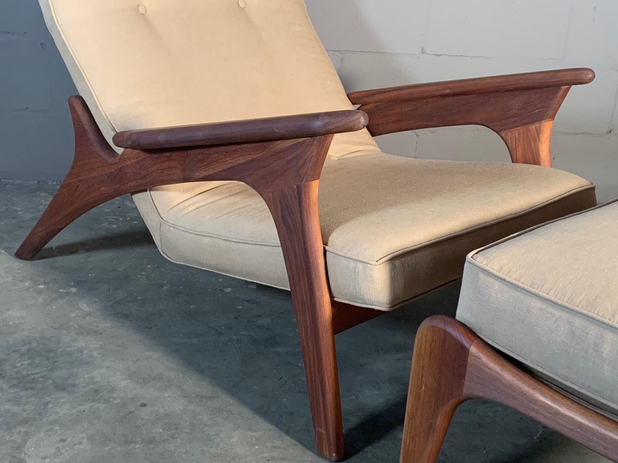 Mid-Century Modern Adrian Pearsall Lounge Chair and Ottoman in Walnut