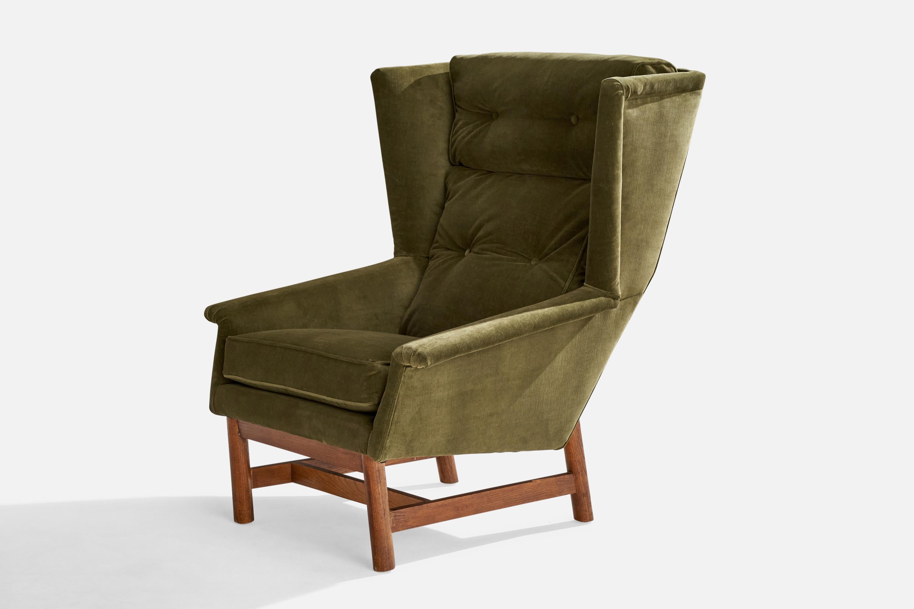 Mid-Century Modern Adrian Pearsall, Lounge Chair, Oak, Velvet, USA, 1950s For Sale
