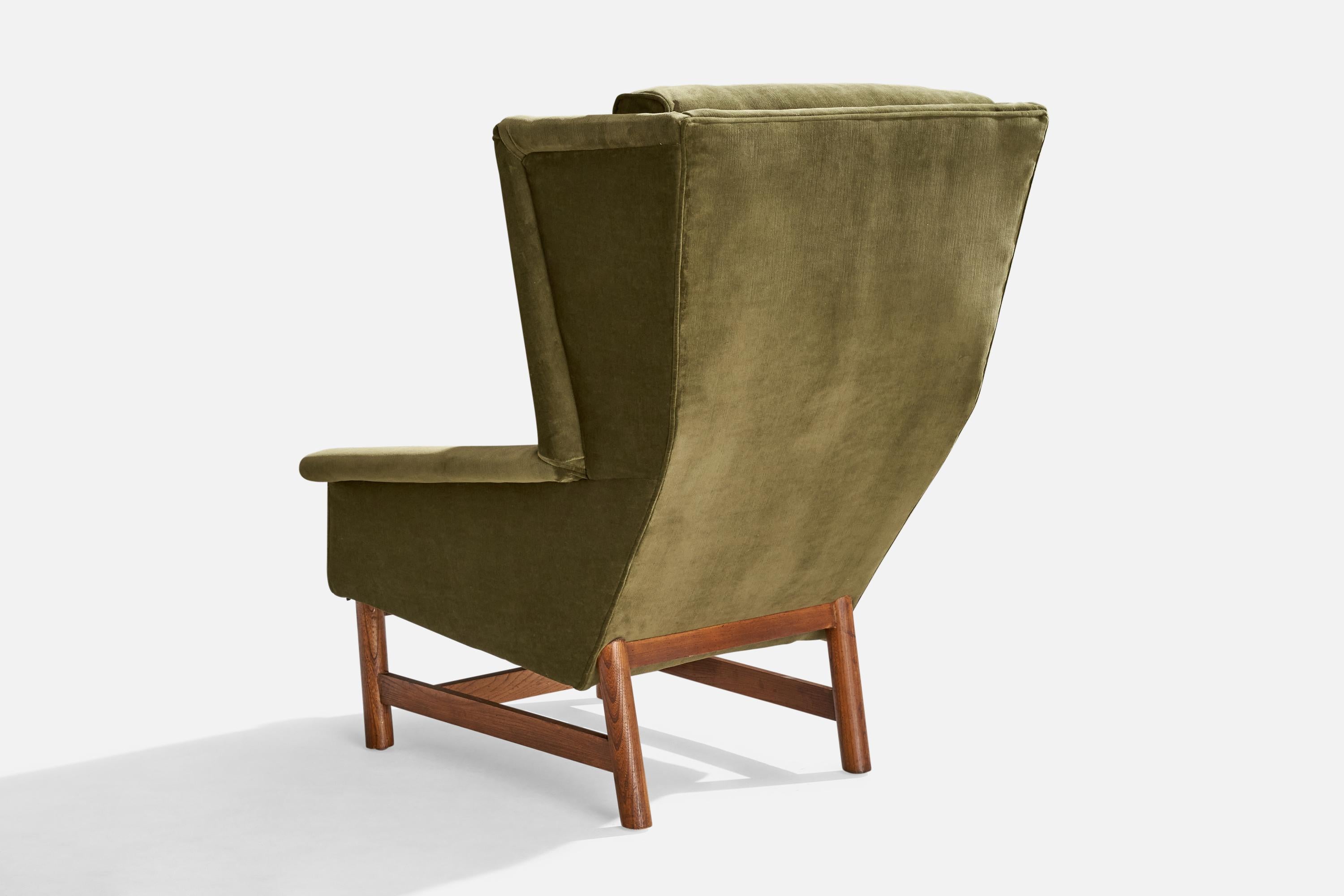 American Adrian Pearsall, Lounge Chair, Oak, Velvet, USA, 1950s For Sale