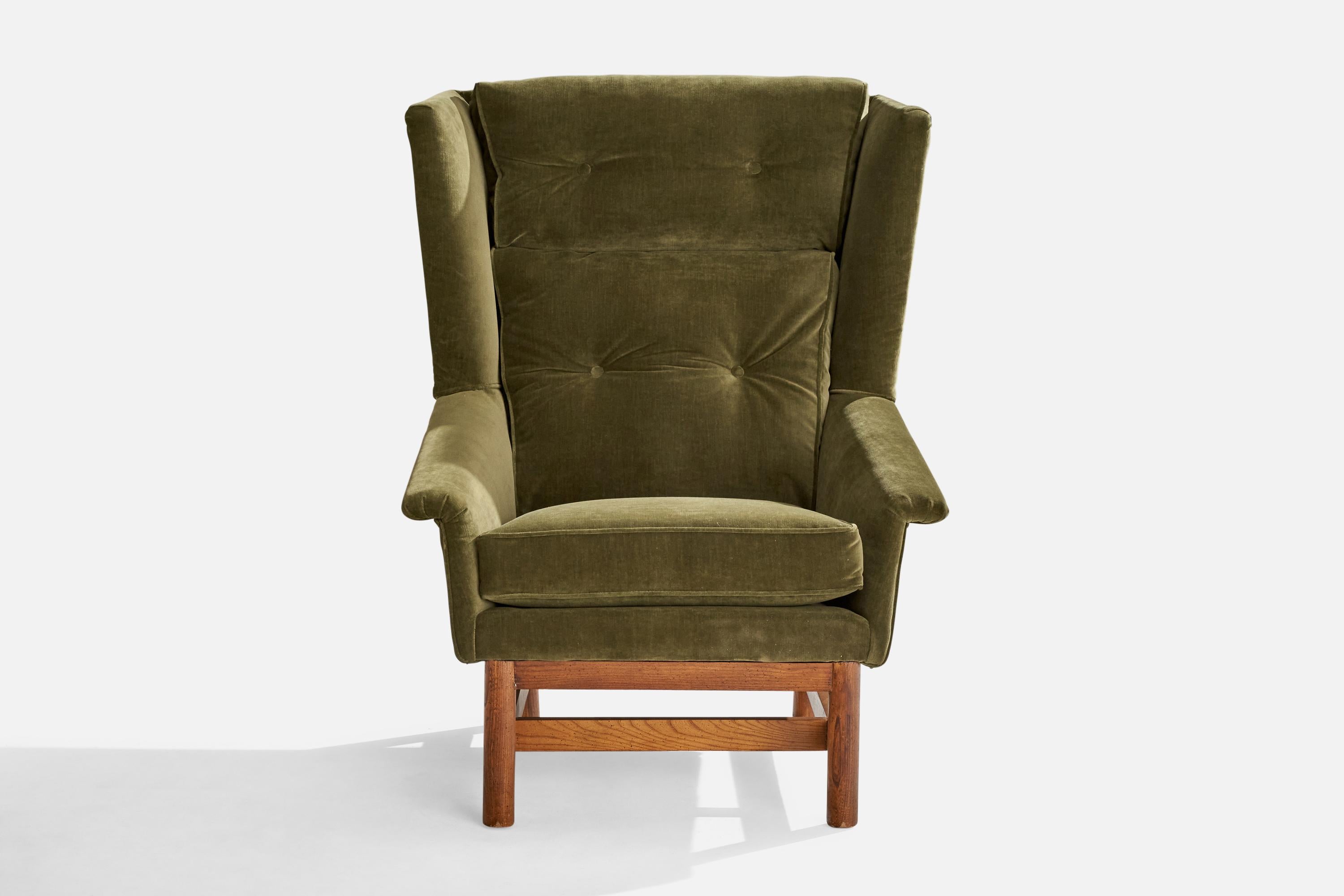 Mid-20th Century Adrian Pearsall, Lounge Chair, Oak, Velvet, USA, 1950s For Sale