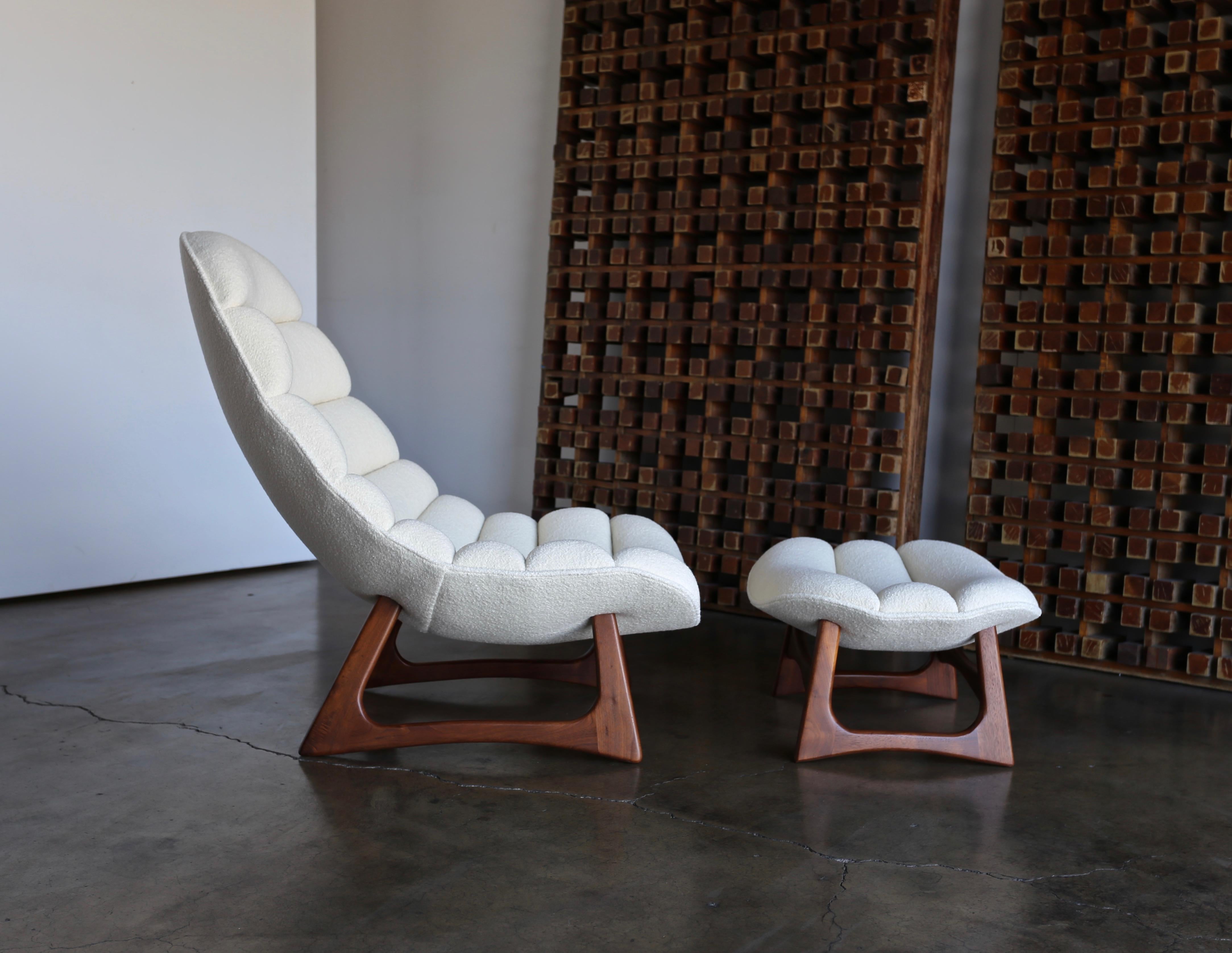 Adrian Pearsall lounge chair and ottoman for Craft Associates Inc. circa 1960. This piece has been professionally restored. Upholstered in Holly Hunt bouclé.

Ottoman measures: 28.25
