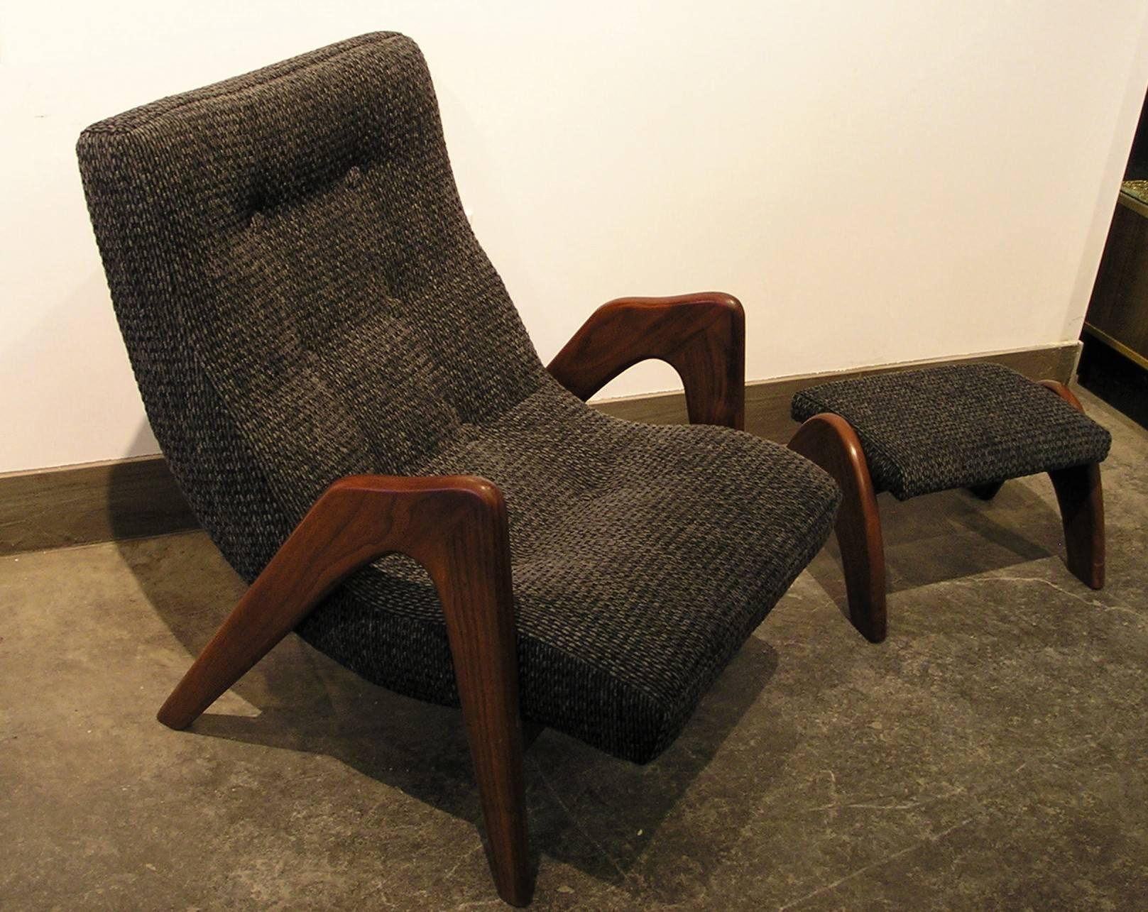 Mid-Century Modern Adrian Pearsall lounge chair with ottoman (footstool) for Craft Associates model 705-CW, 4.5