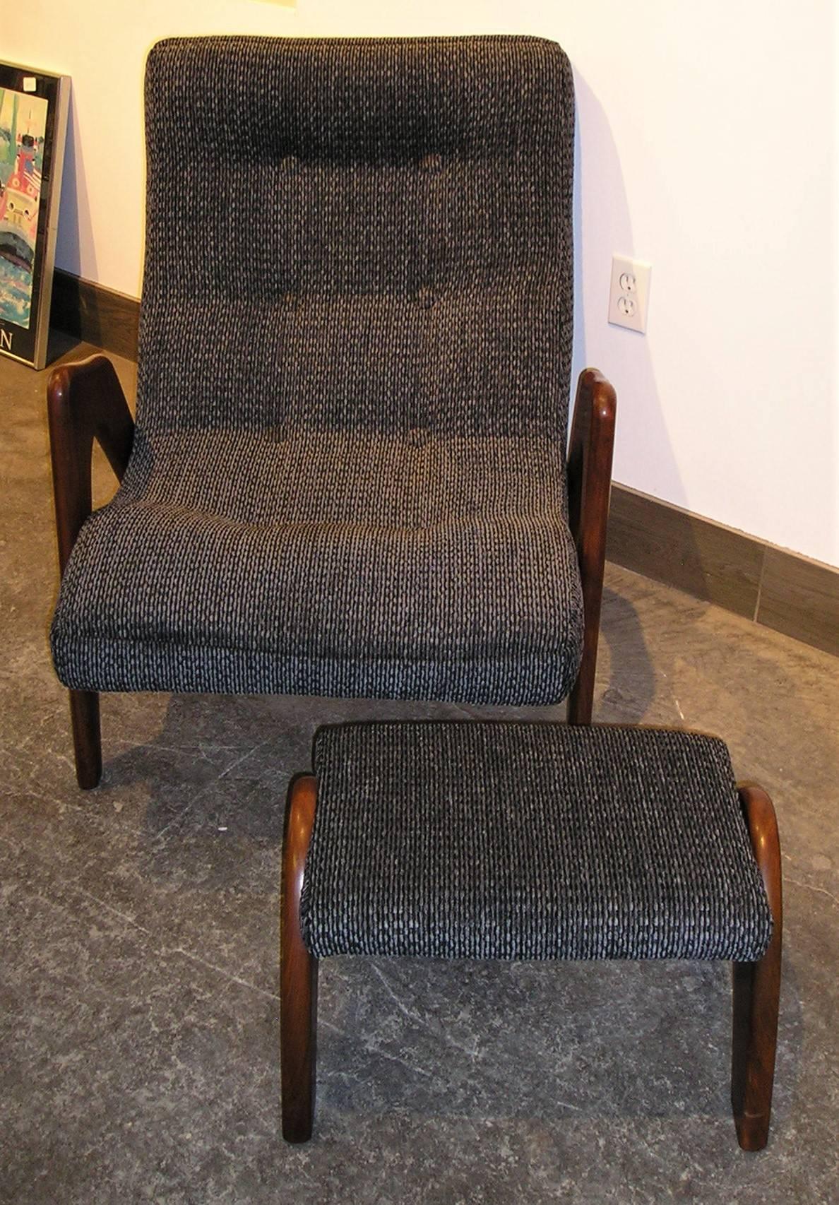 Adrian Pearsall Lounge Chair with Ottoman for Craft Associates Model 705-CW In Excellent Condition In Hamilton, Ontario