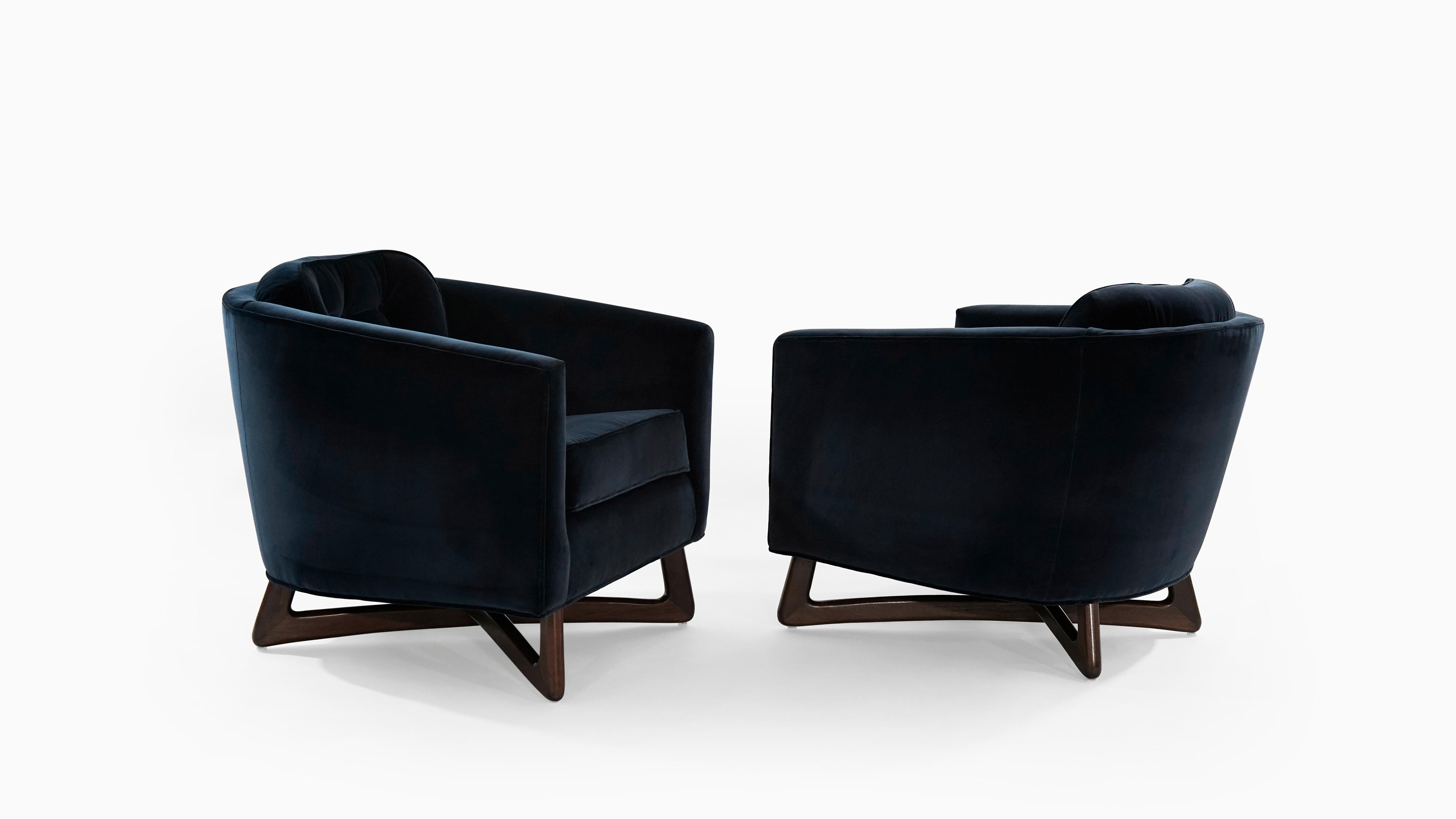 Mid-Century Modern Adrian Pearsall Lounge Chairs in Navy Blue Velvet, circa 1950s