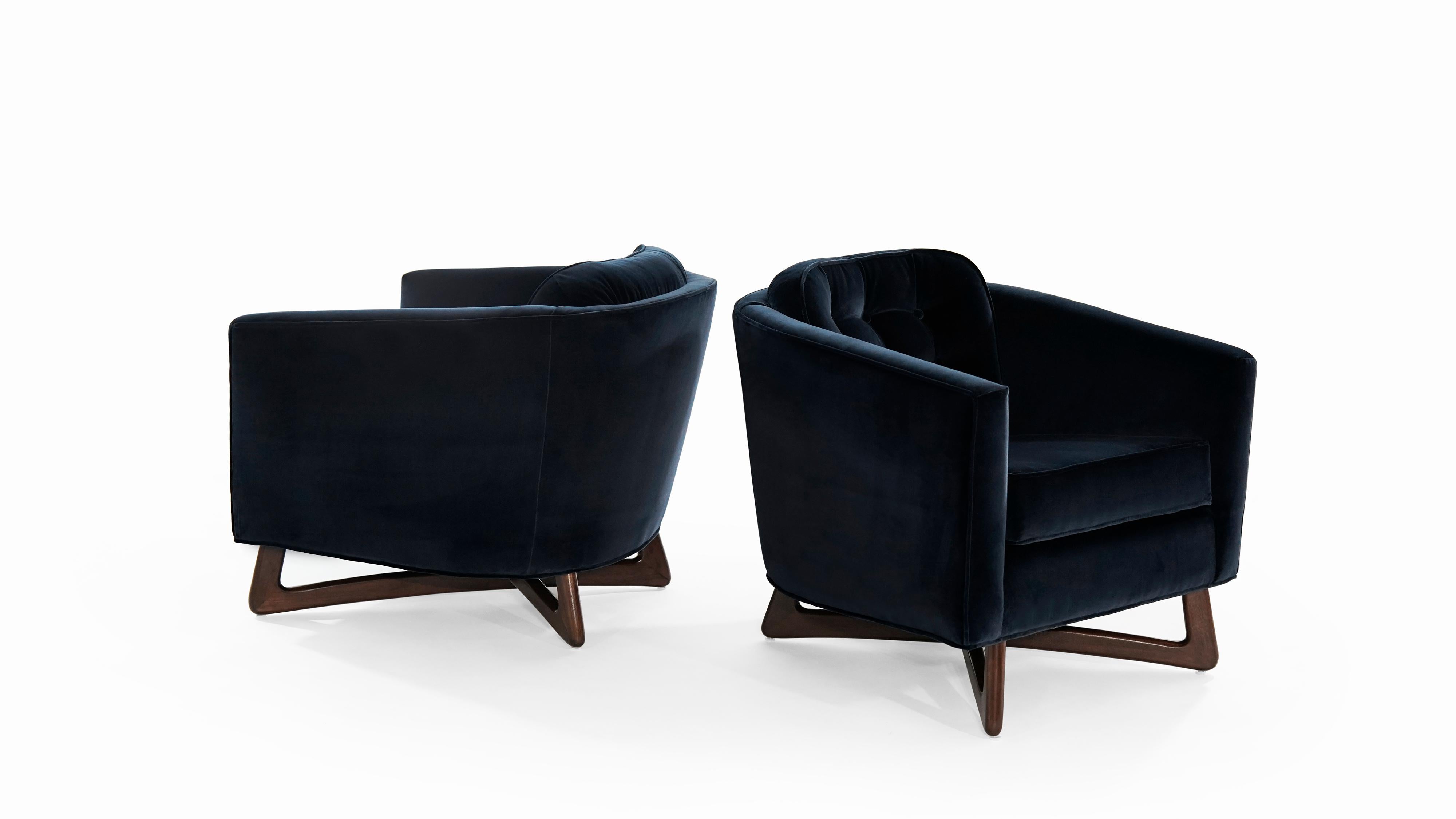 20th Century Adrian Pearsall Lounge Chairs in Navy Blue Velvet, circa 1950s