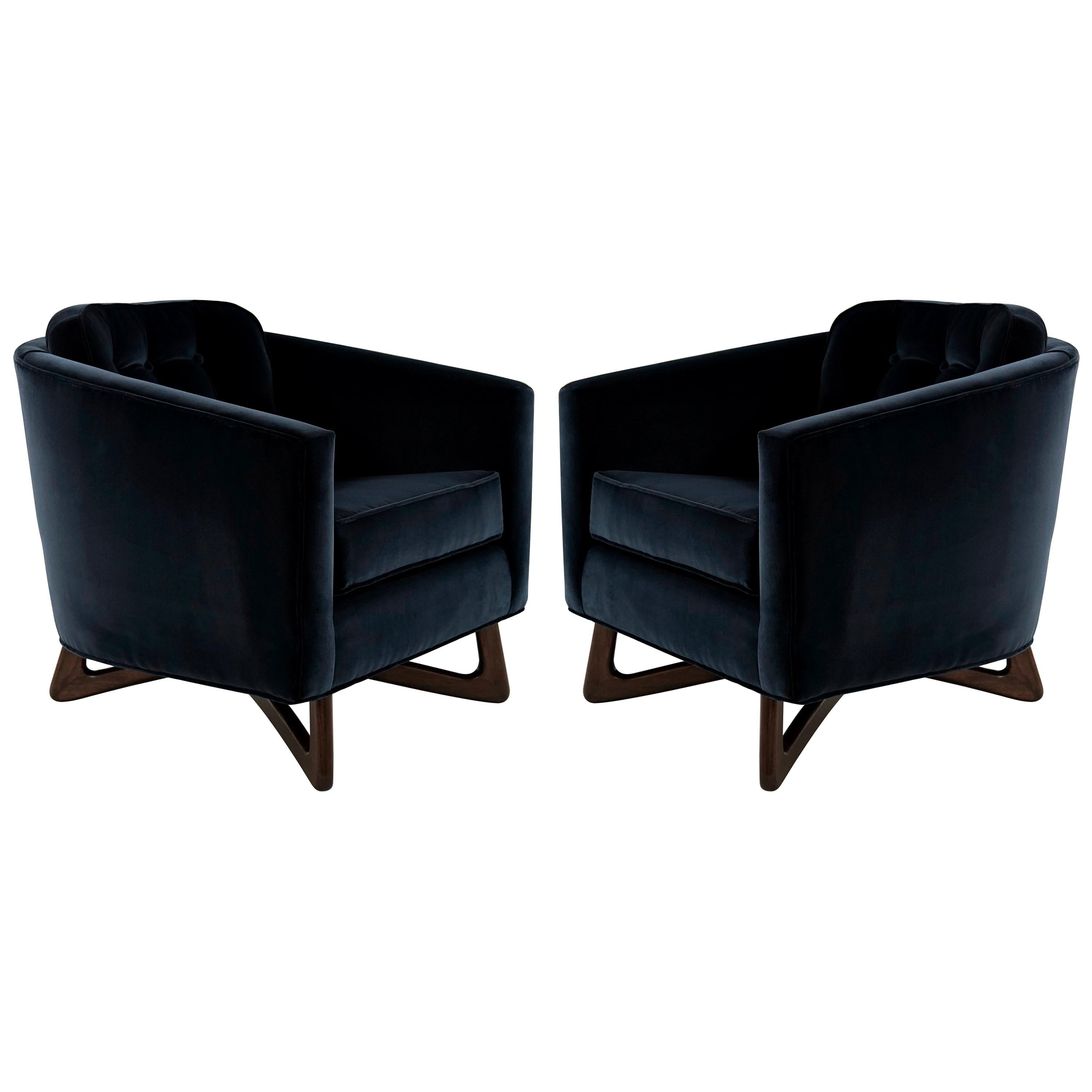 Adrian Pearsall Lounge Chairs in Navy Blue Velvet, circa 1950s