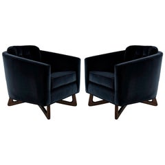 Adrian Pearsall Lounge Chairs in Navy Blue Velvet, circa 1950s