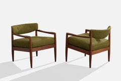 Adrian Pearsall, Lounge Chairs, Walnut, Fabric, USA, 1950s