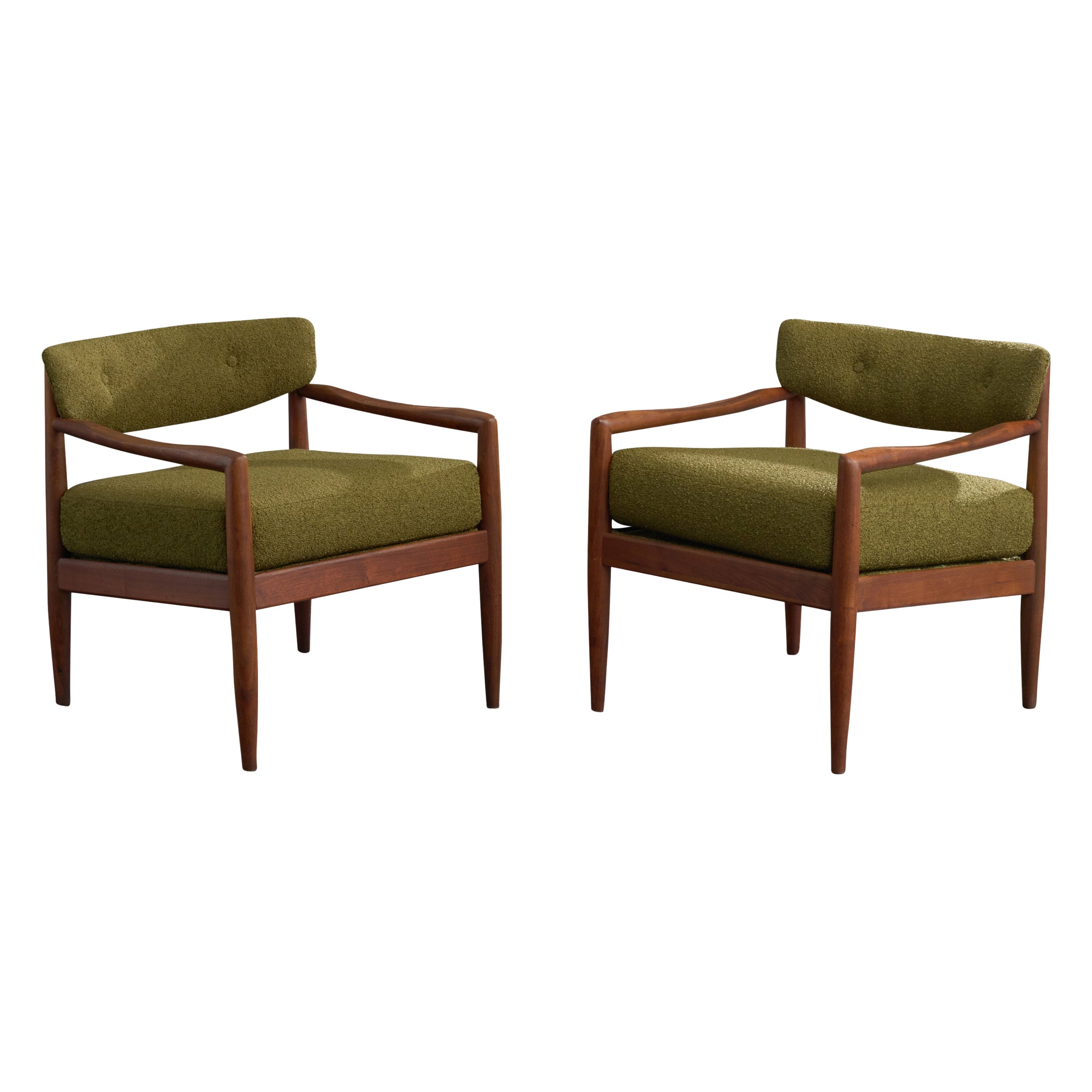 Adrian Pearsall, Lounge Chairs, Walnut, Fabric, USA, 1950s For Sale
