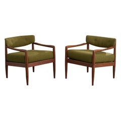 Adrian Pearsall, Lounge Chairs, Walnut, Fabric, USA, 1950s