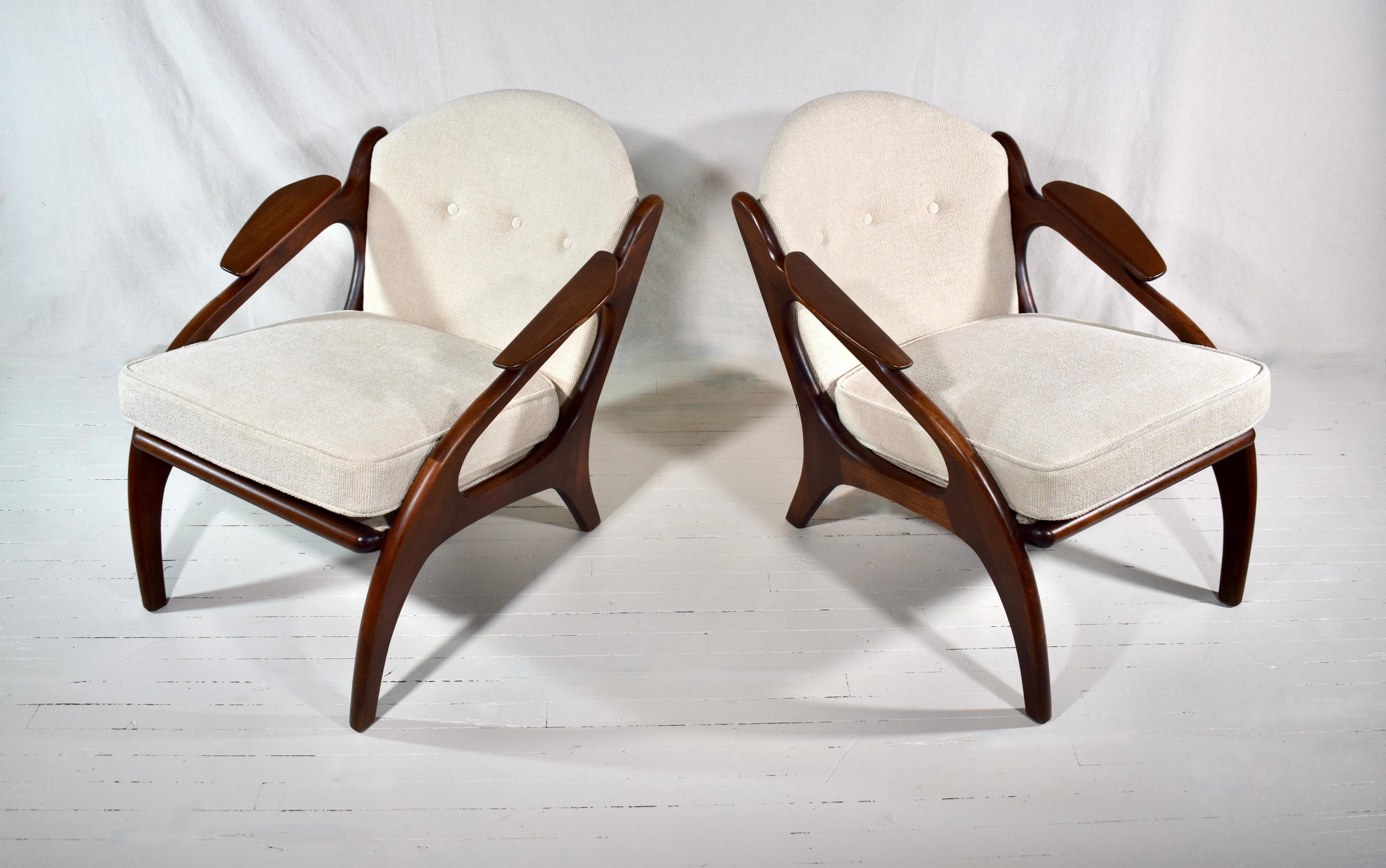 Mid-Century Modern Adrian Pearsall Mid Century 2249-C Walnut Lounge Chairs - Pair For Sale