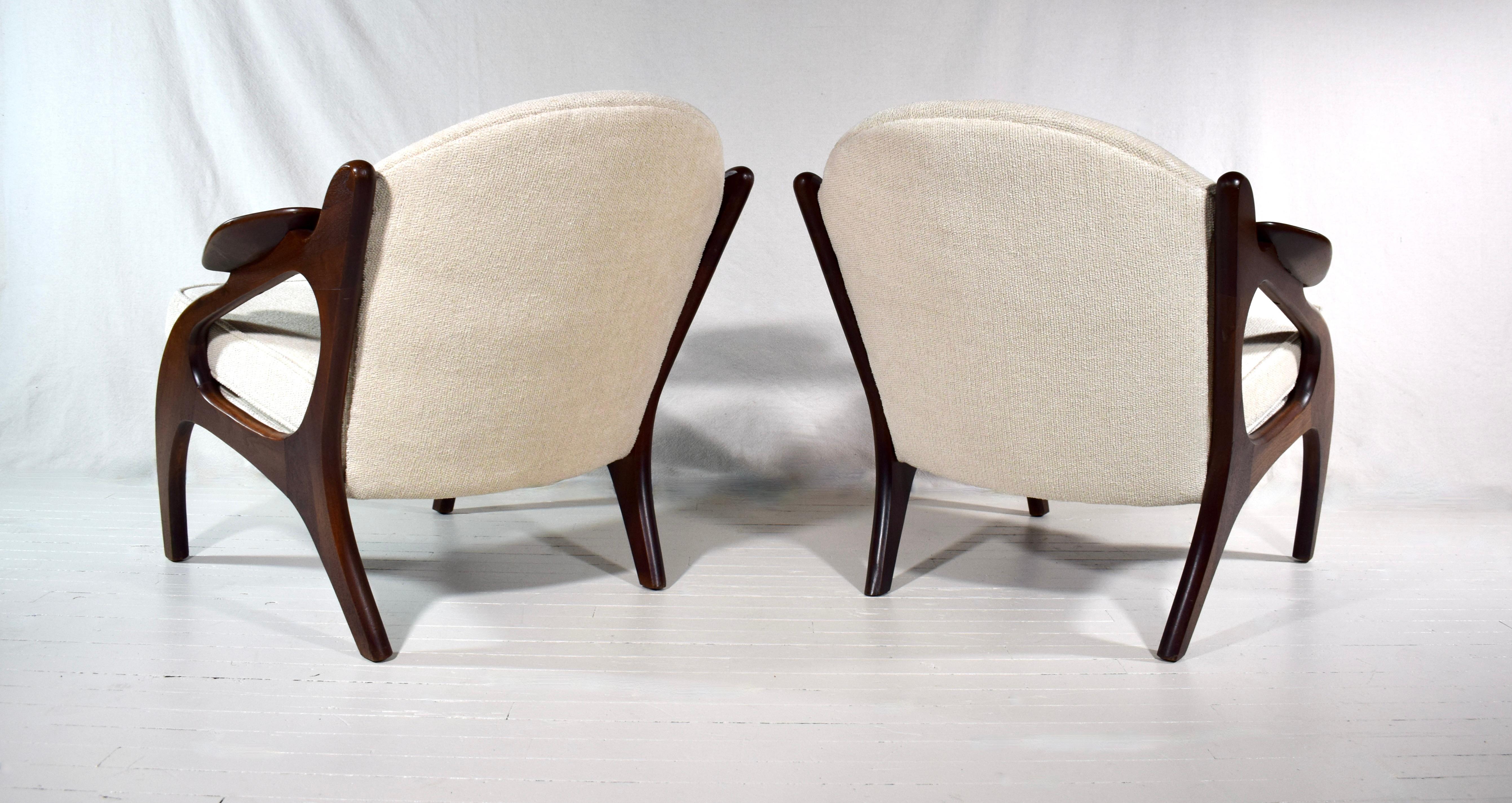 20th Century Adrian Pearsall Mid Century 2249-C Walnut Lounge Chairs - Pair For Sale