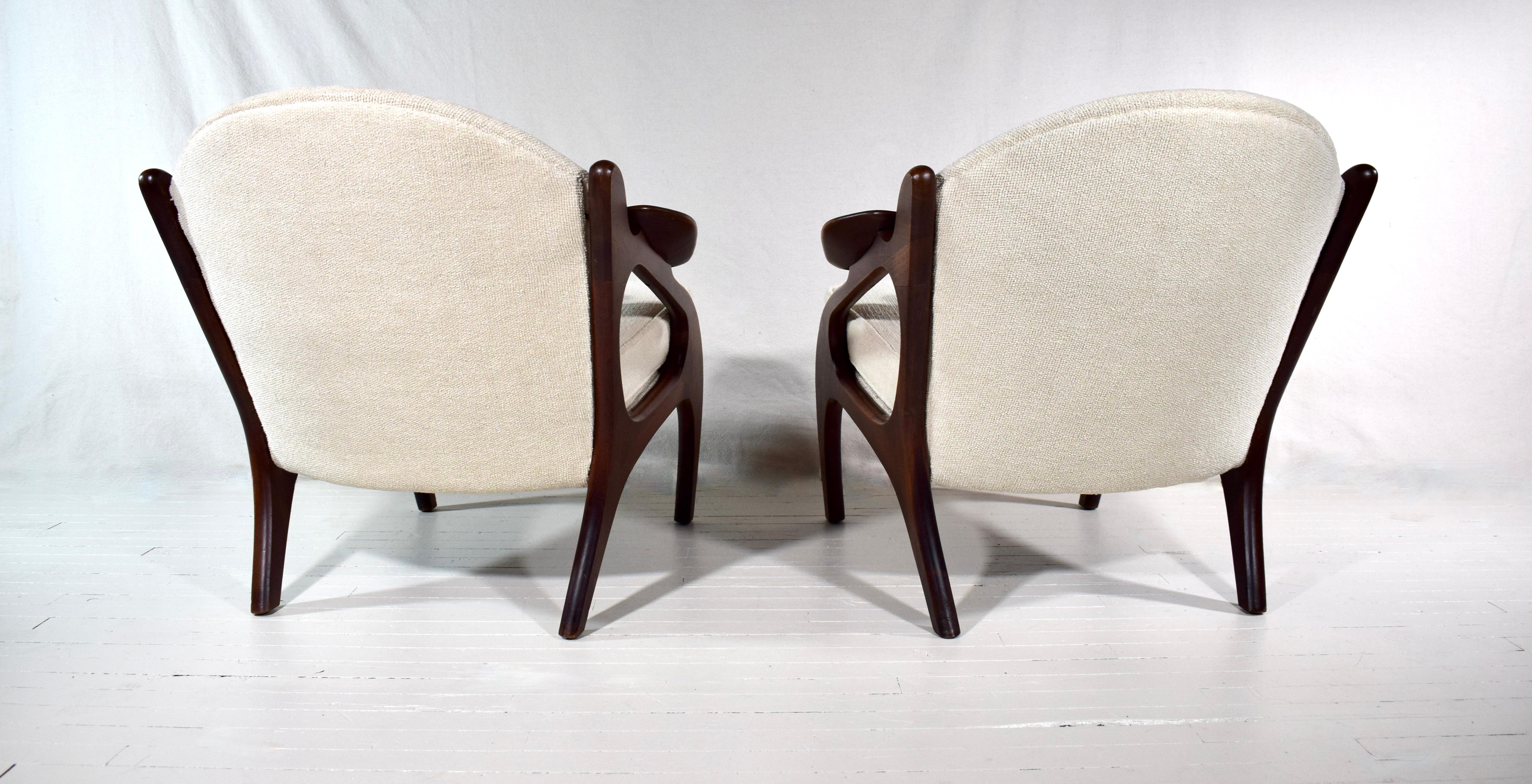 Upholstery Adrian Pearsall Mid Century 2249-C Walnut Lounge Chairs - Pair For Sale