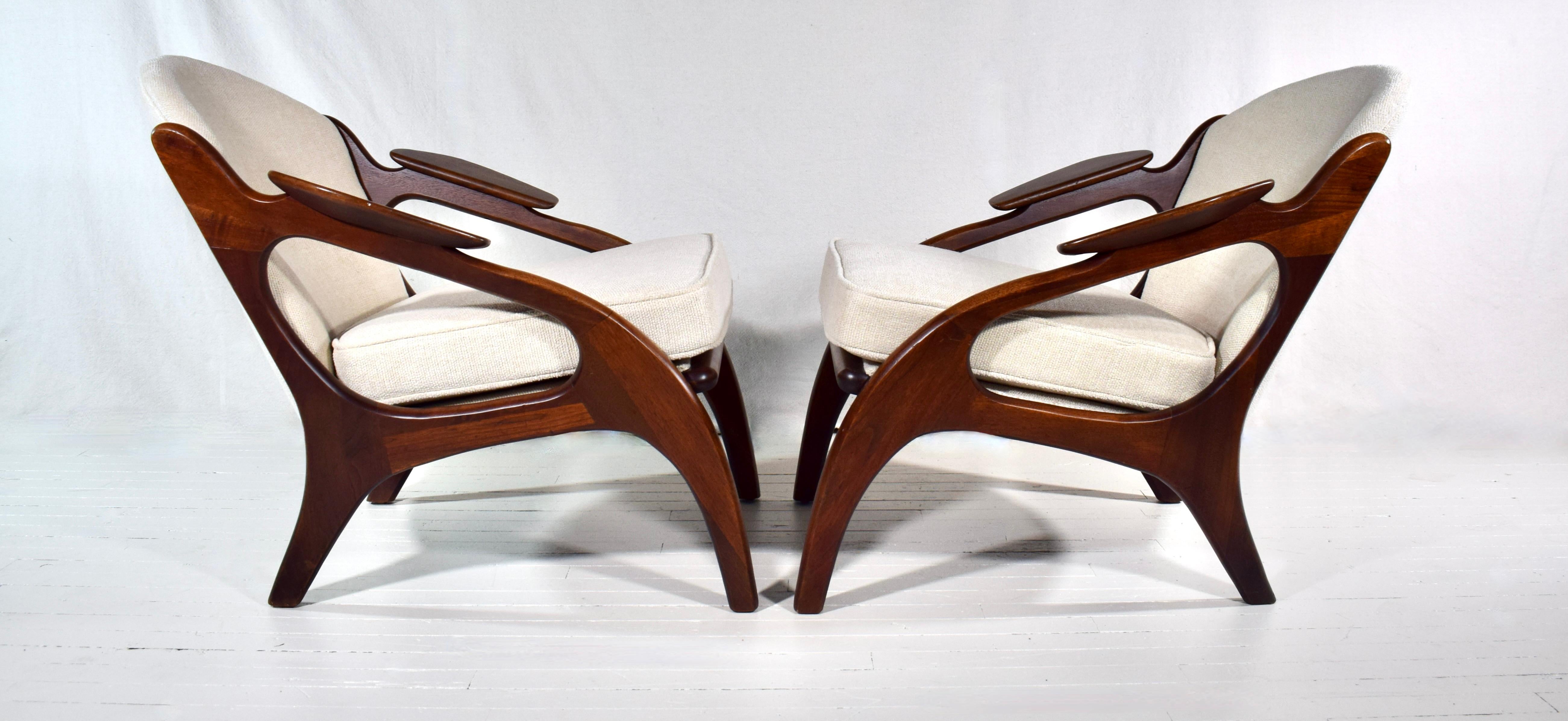 Adrian Pearsall Mid Century 2249-C Walnut Lounge Chairs - Pair For Sale 2