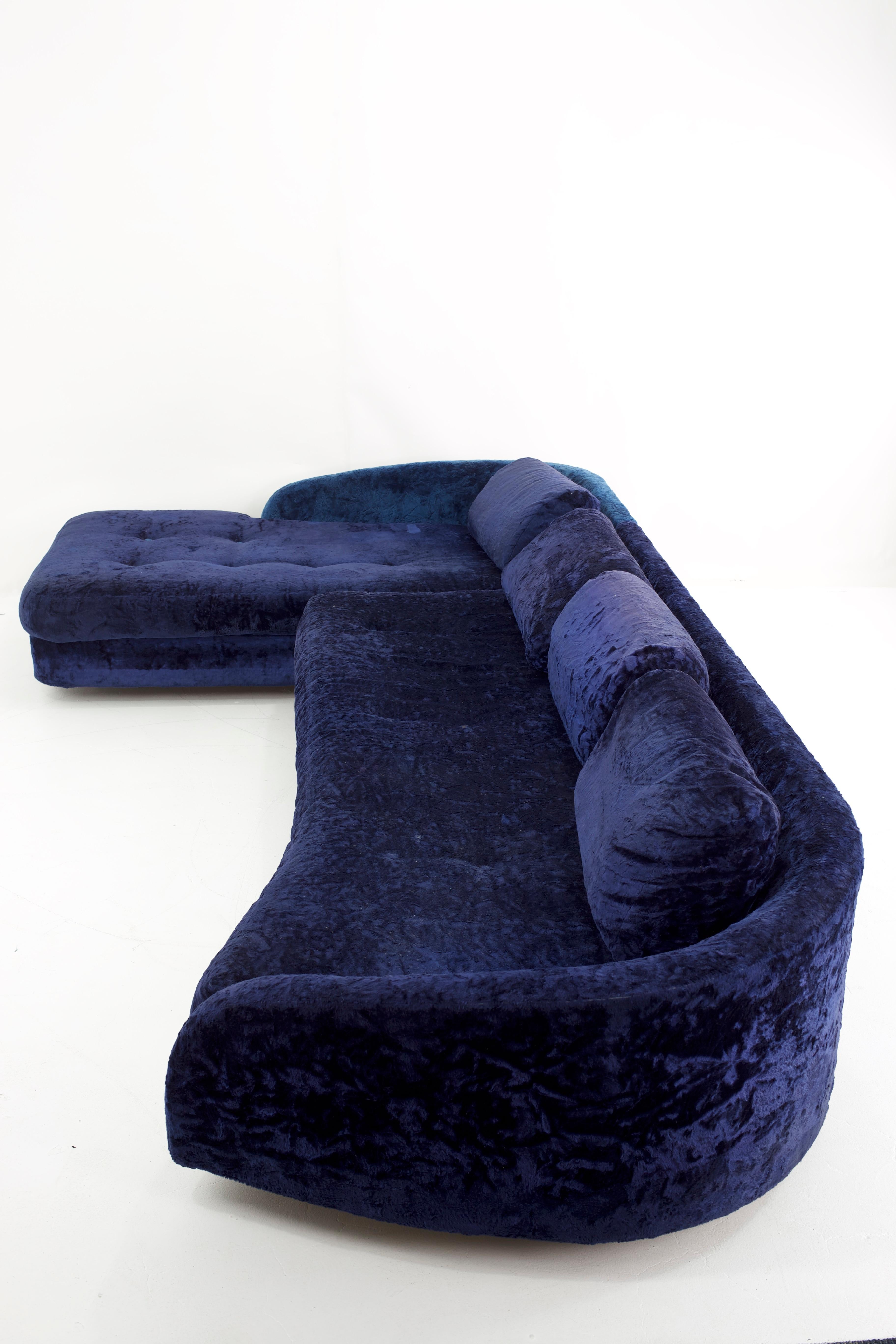 Mid-Century Modern Adrian Pearsall Midcentury Blue Crushed Velvet Sectional