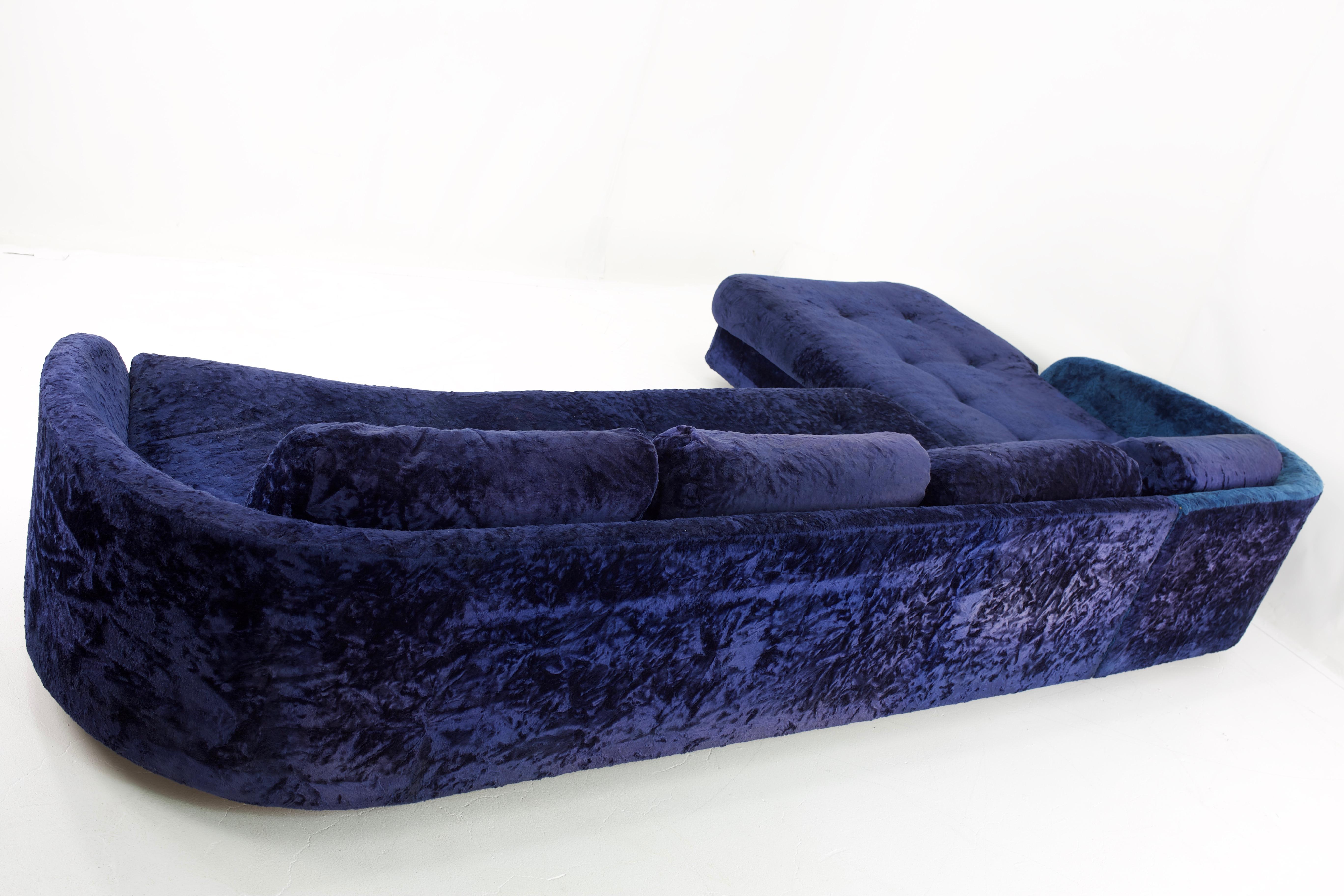 American Adrian Pearsall Midcentury Blue Crushed Velvet Sectional