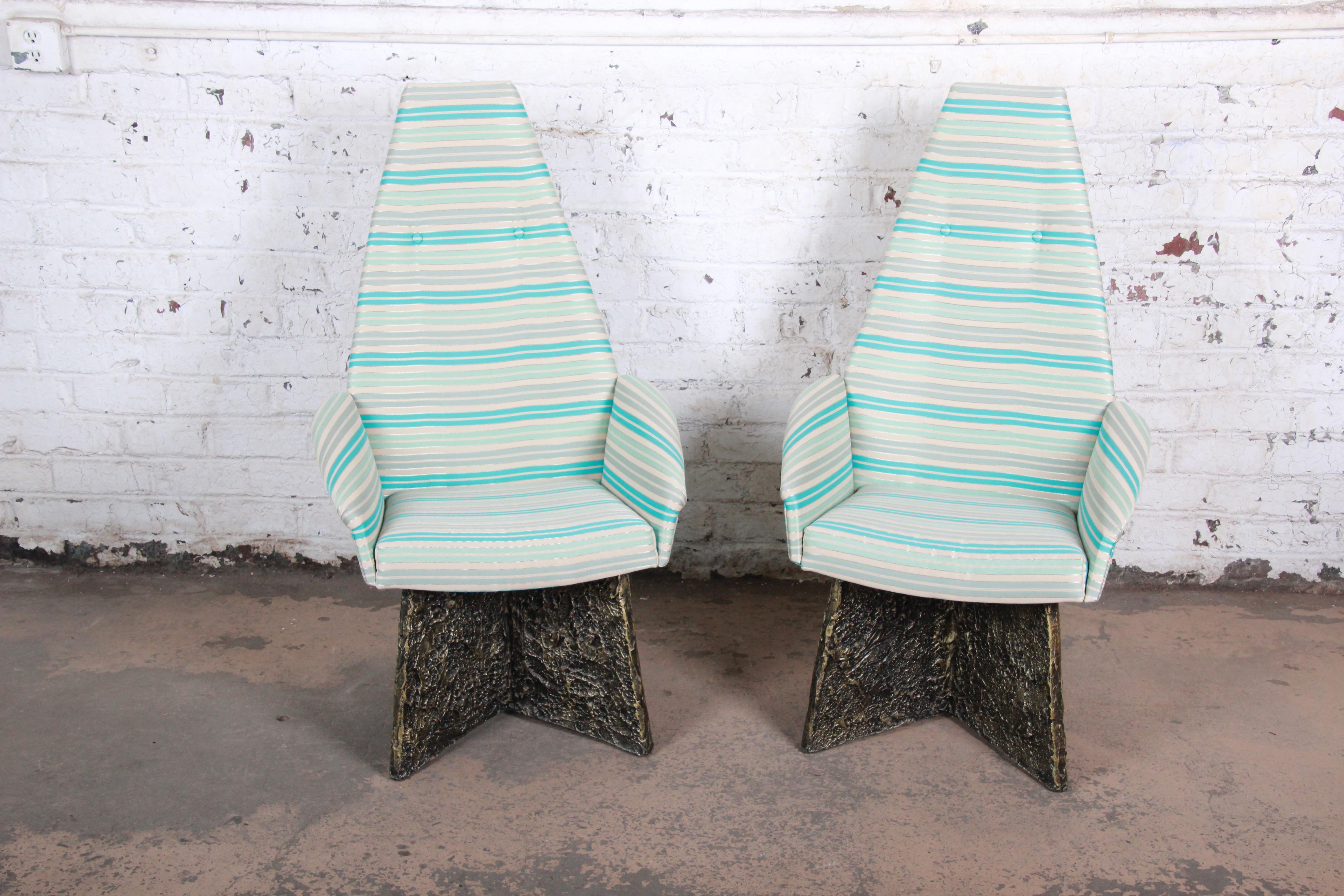 American Adrian Pearsall Midcentury Brutalist High Back Lounge Chairs, Pair