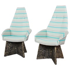 Adrian Pearsall Midcentury Brutalist High Back Lounge Chairs, Pair