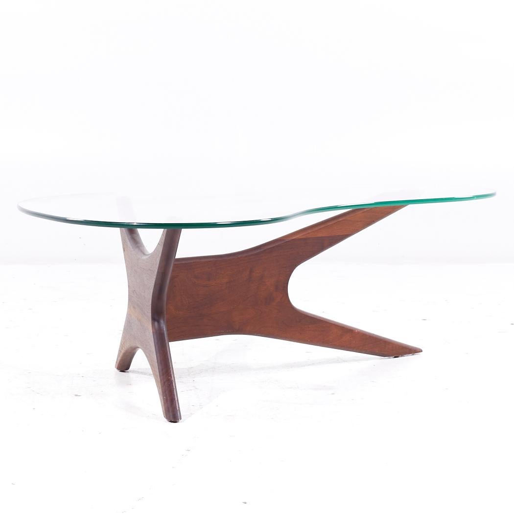 Adrian Pearsall Mid Century Jacks Walnut and Glass Biomorphic Coffee Table In Good Condition For Sale In Countryside, IL