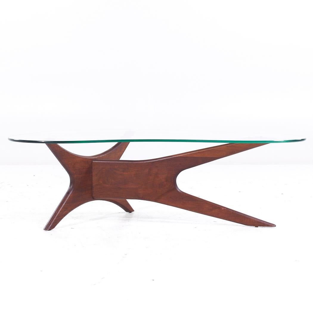 Late 20th Century Adrian Pearsall Mid Century Jacks Walnut and Glass Biomorphic Coffee Table For Sale