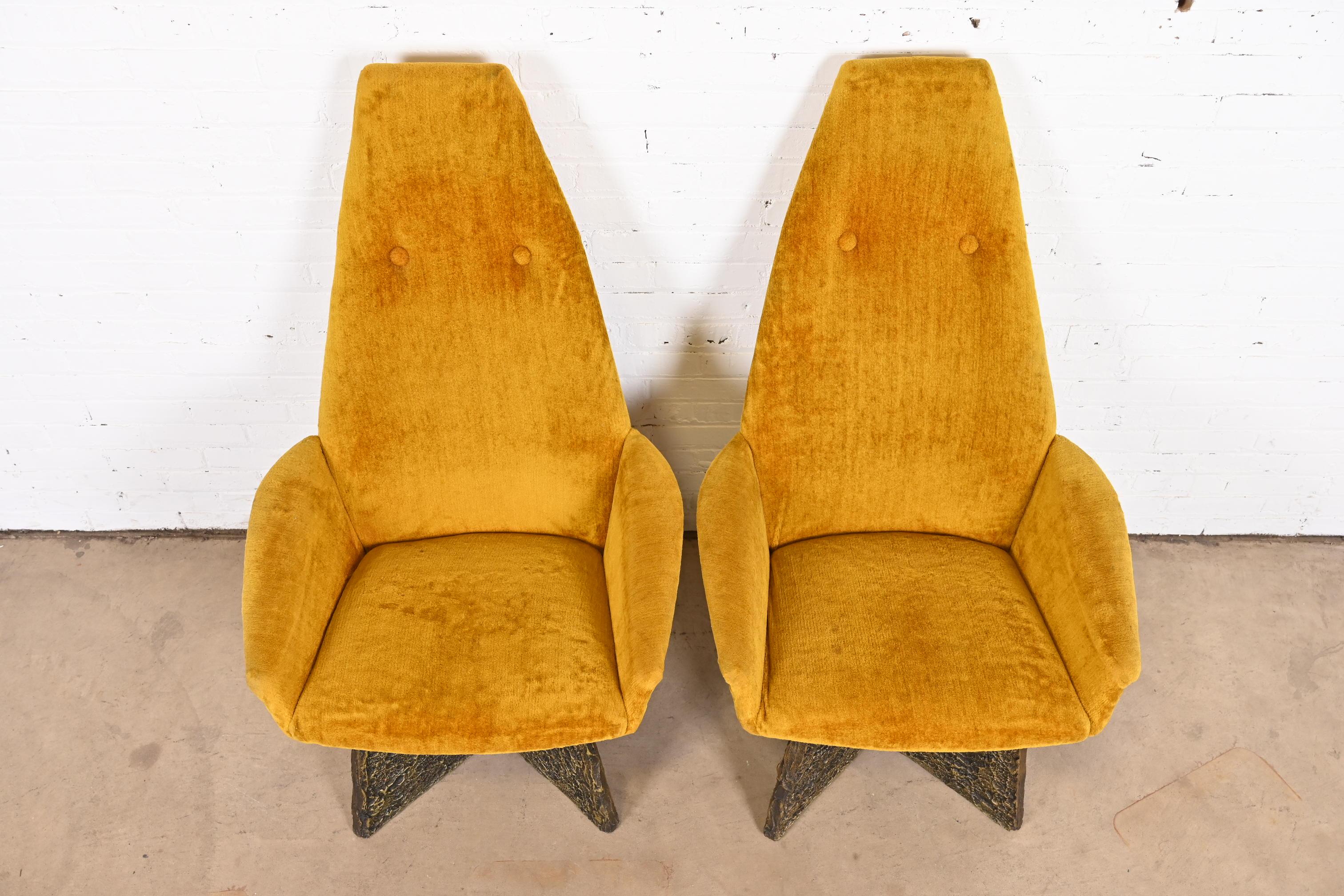 Velvet Adrian Pearsall Mid-Century Modern Brutalist High Back Lounge Chairs, Pair