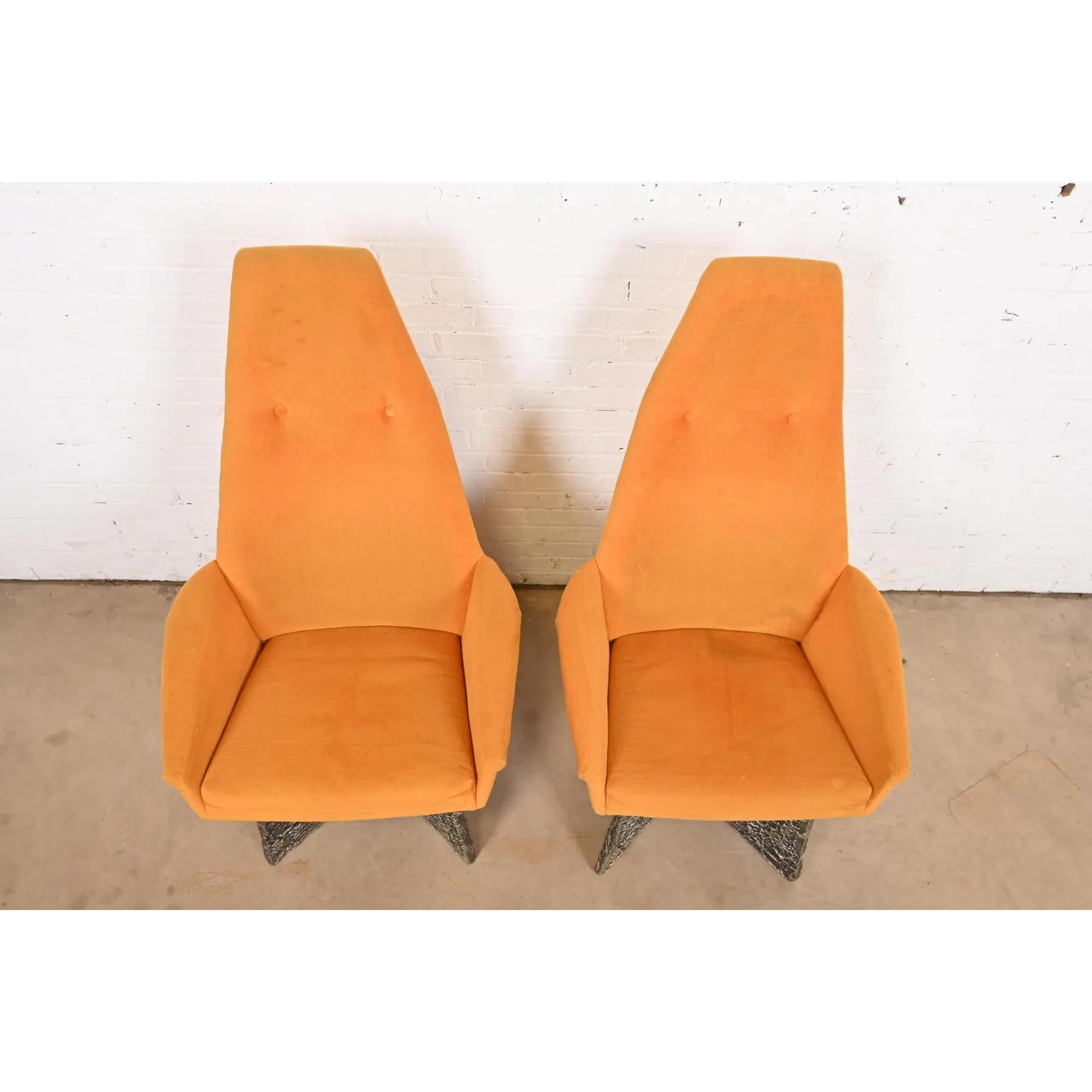 Upholstery Adrian Pearsall Mid-Century Modern Brutalist High Back Lounge Chairs, Pair