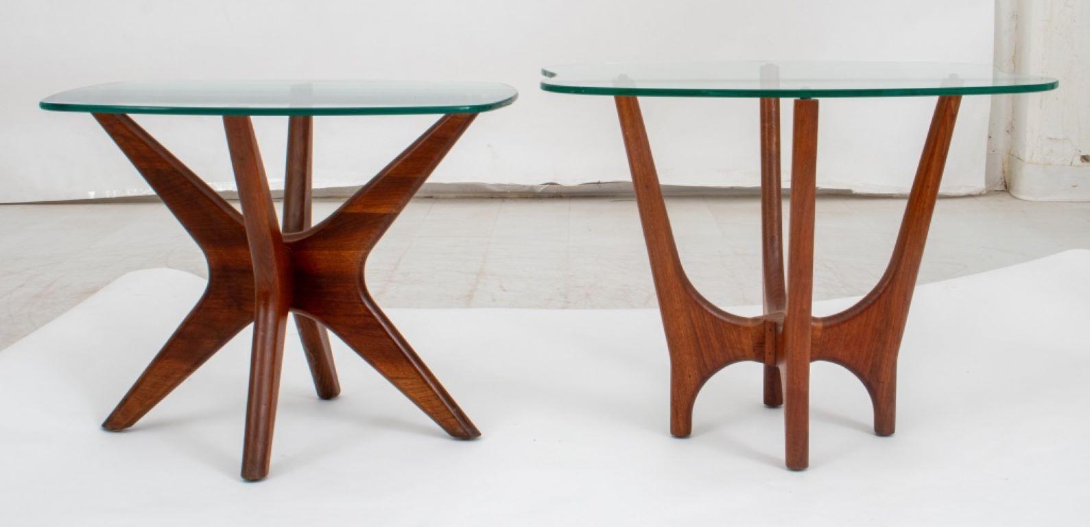 Assembled Pair of Adrian Pearsall Mid-Century Modern End Tables, glass tops with walnut bases. Provenance: From a Riverside Drive collection.