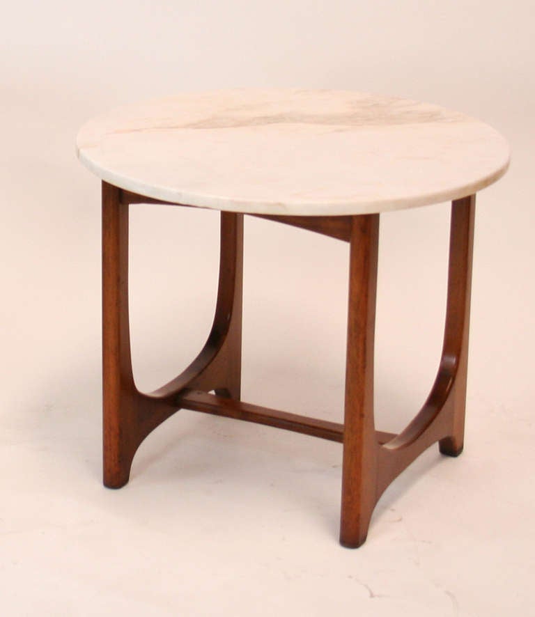 Side table in the style of Vladimir Karan with sculptural walnut base and marble top by Adrian Pearsall.