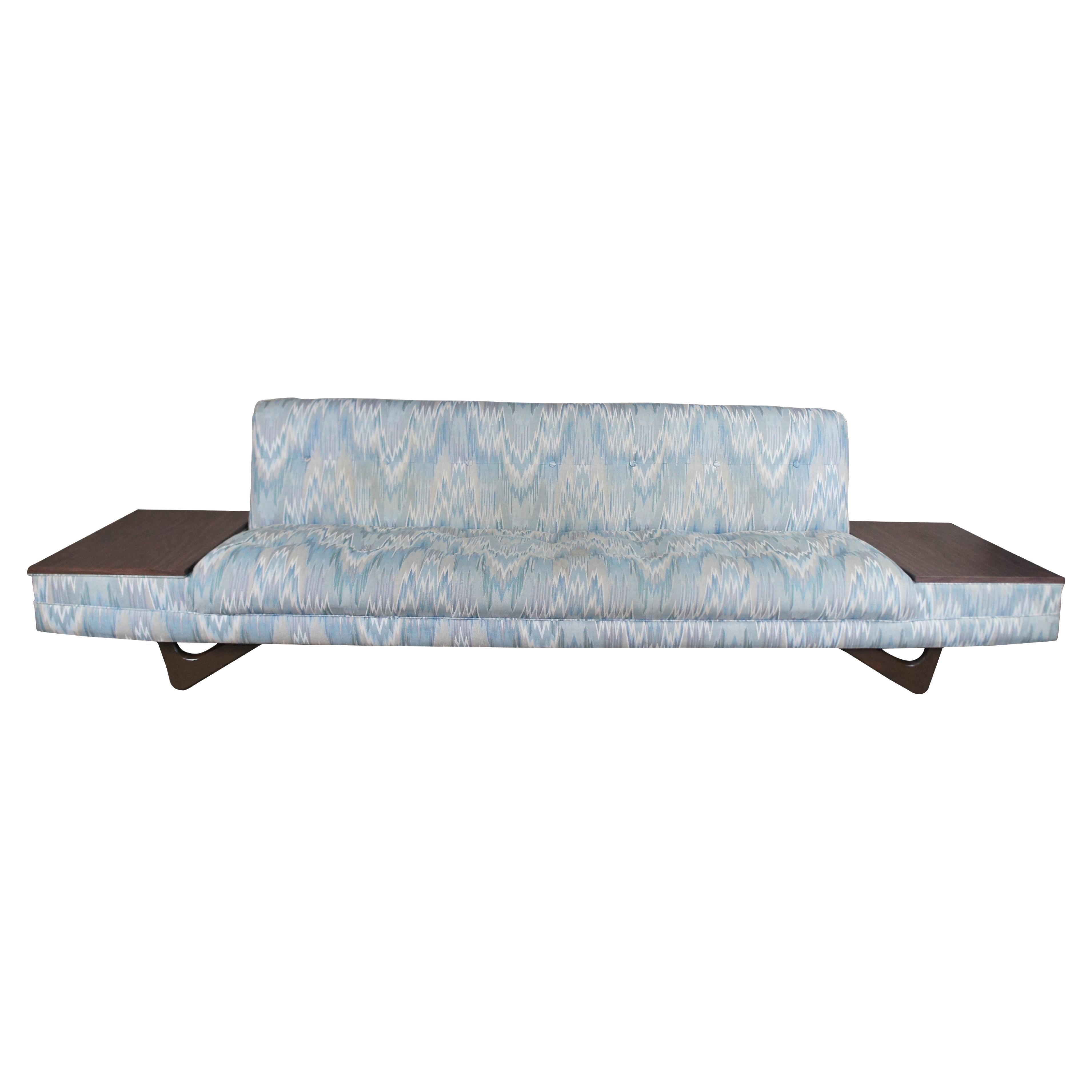 Adrian Pearsall Mid Century Modern Walnut Flame Stitch Platform Sofa 110"